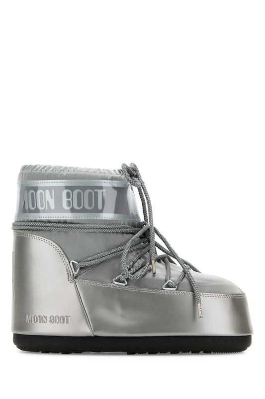 Moon Boot Unisex Silver Satin Icon Low Ankle Boots MOON BOOT