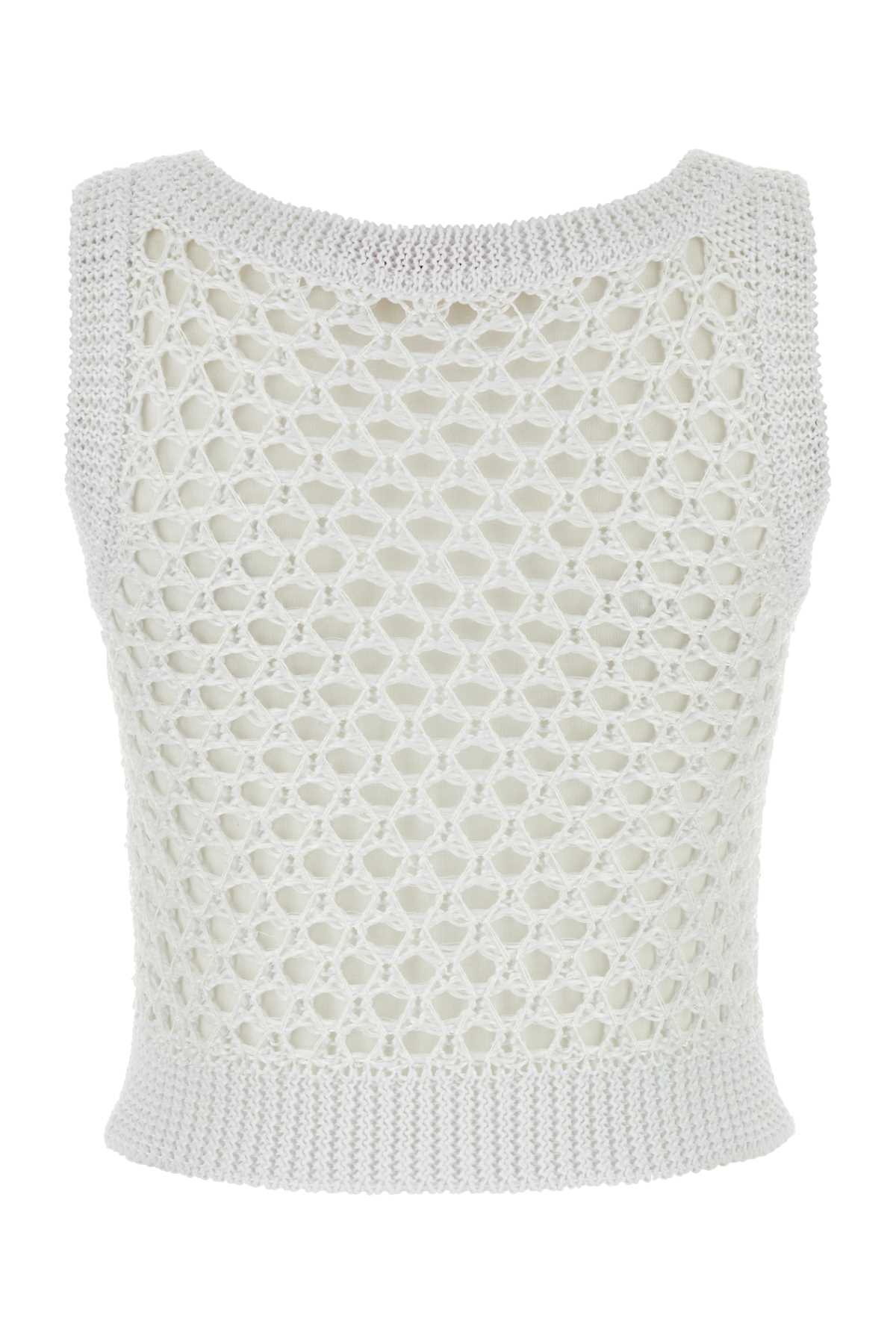 Valentino Garavani Women White Mesh Valentino Garavani Escape Crop-Top VALENTINO GARAVANI
