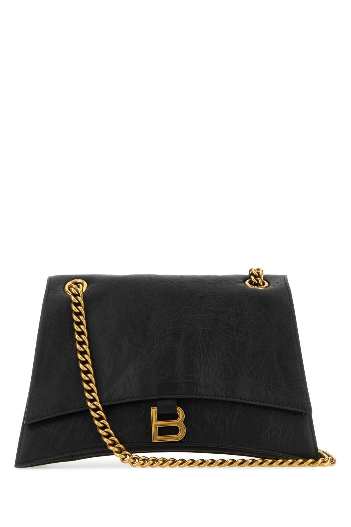 Balenciaga Women Black Leather Medium Crush Shoulder Bag BALENCIAGA