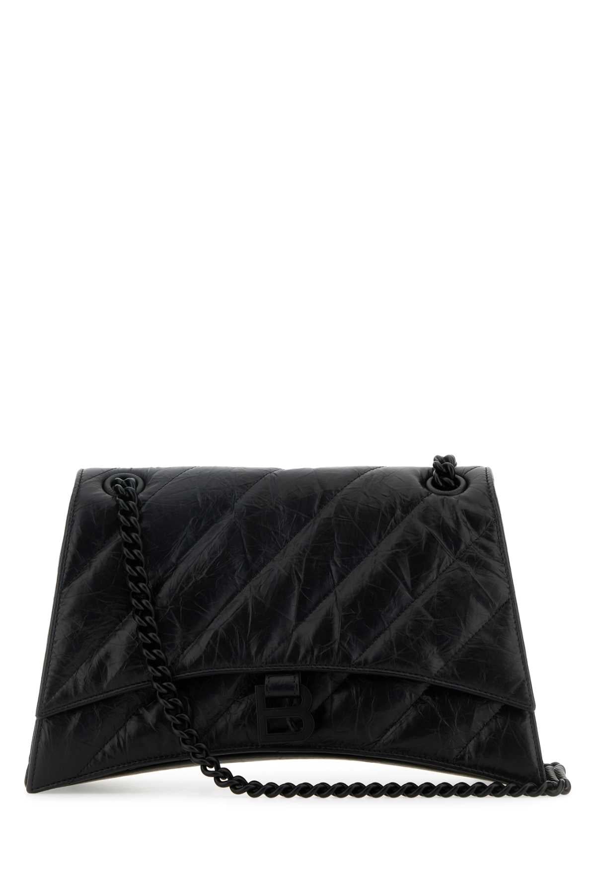 Balenciaga Women Black Leather Medium Crush Shoulder Bag BALENCIAGA