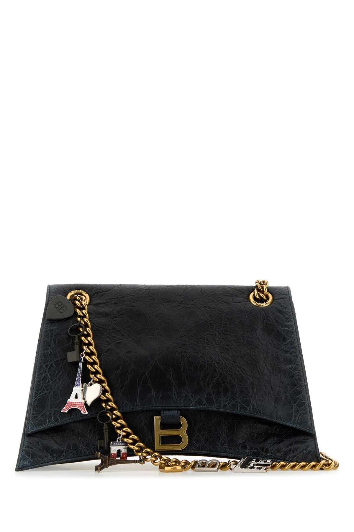 Balenciaga Women Black Leather Medium Crush Chain Shoulder Bag BALENCIAGA