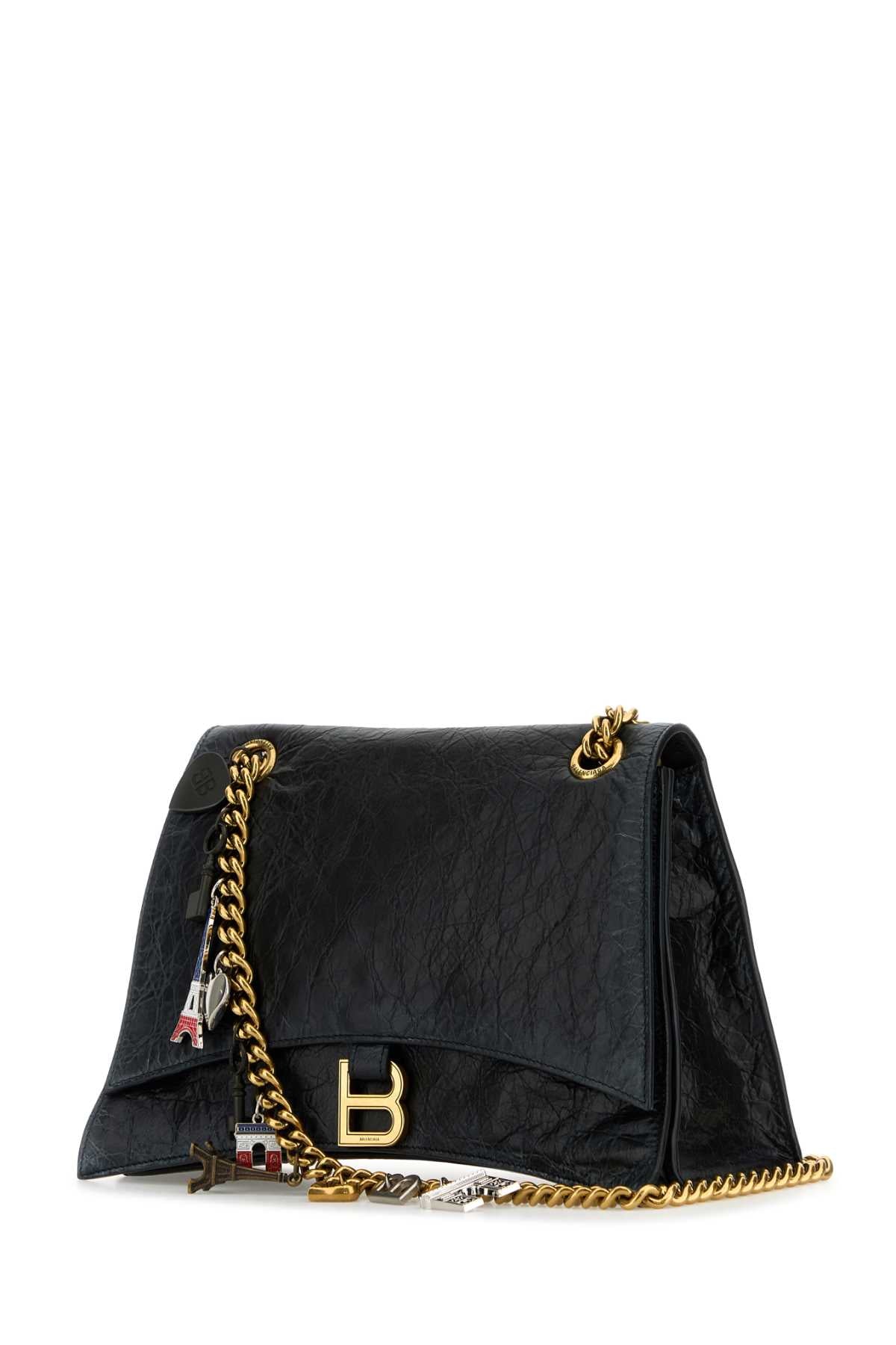 Balenciaga Women Black Leather Medium Crush Chain Shoulder Bag BALENCIAGA