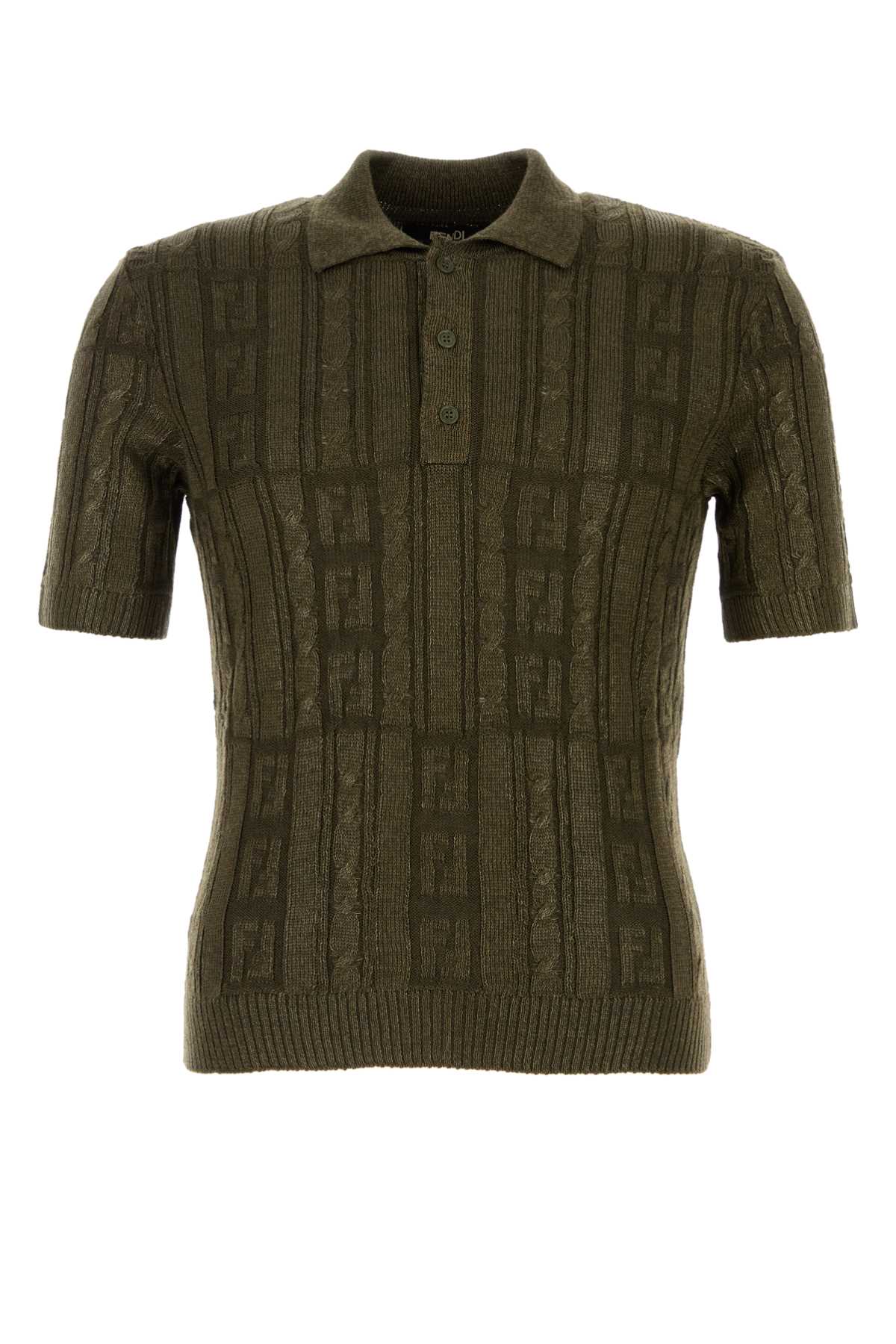 Fendi Men Army Green Wool Polo Shirt