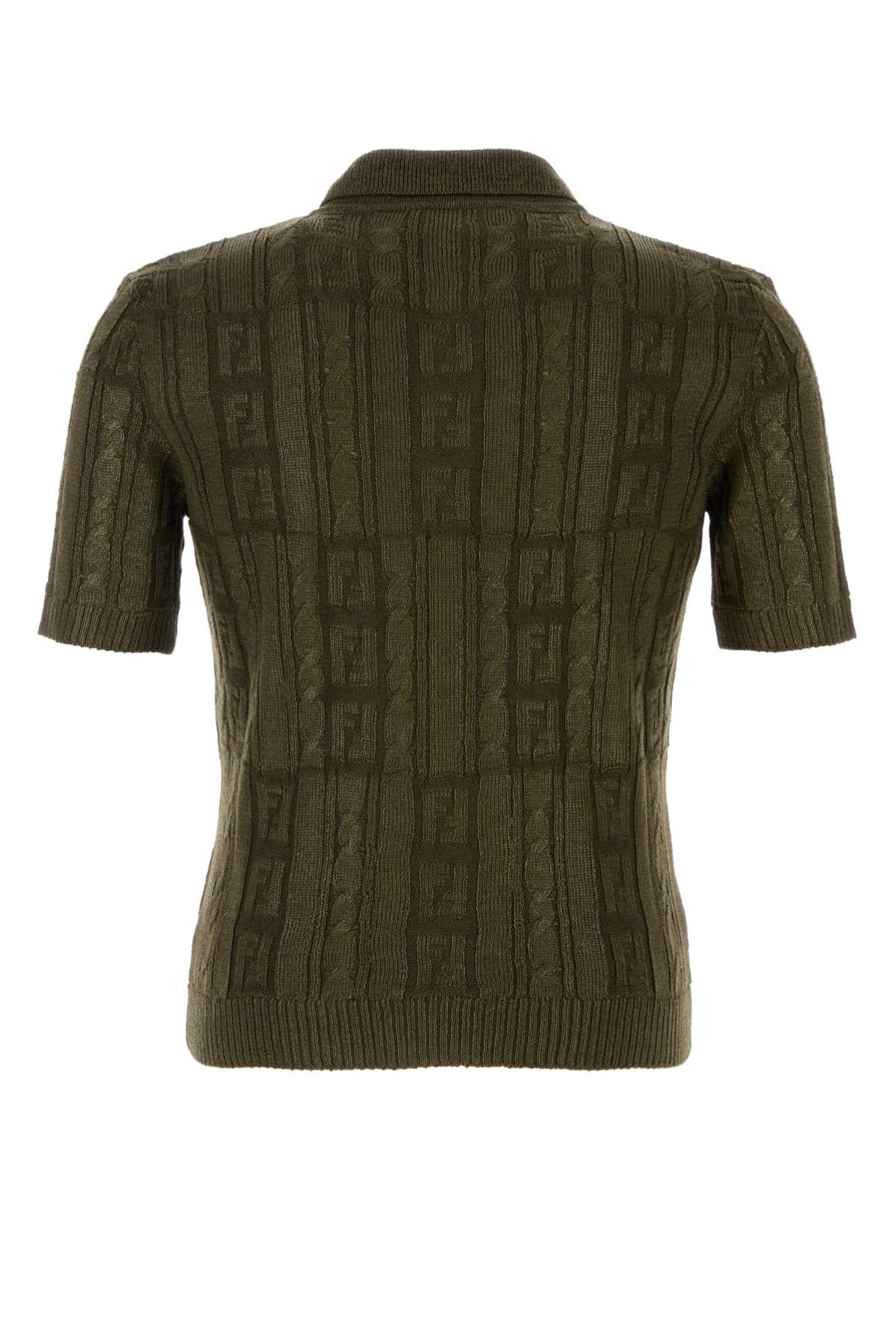 Fendi Men Army Green Wool Polo Shirt