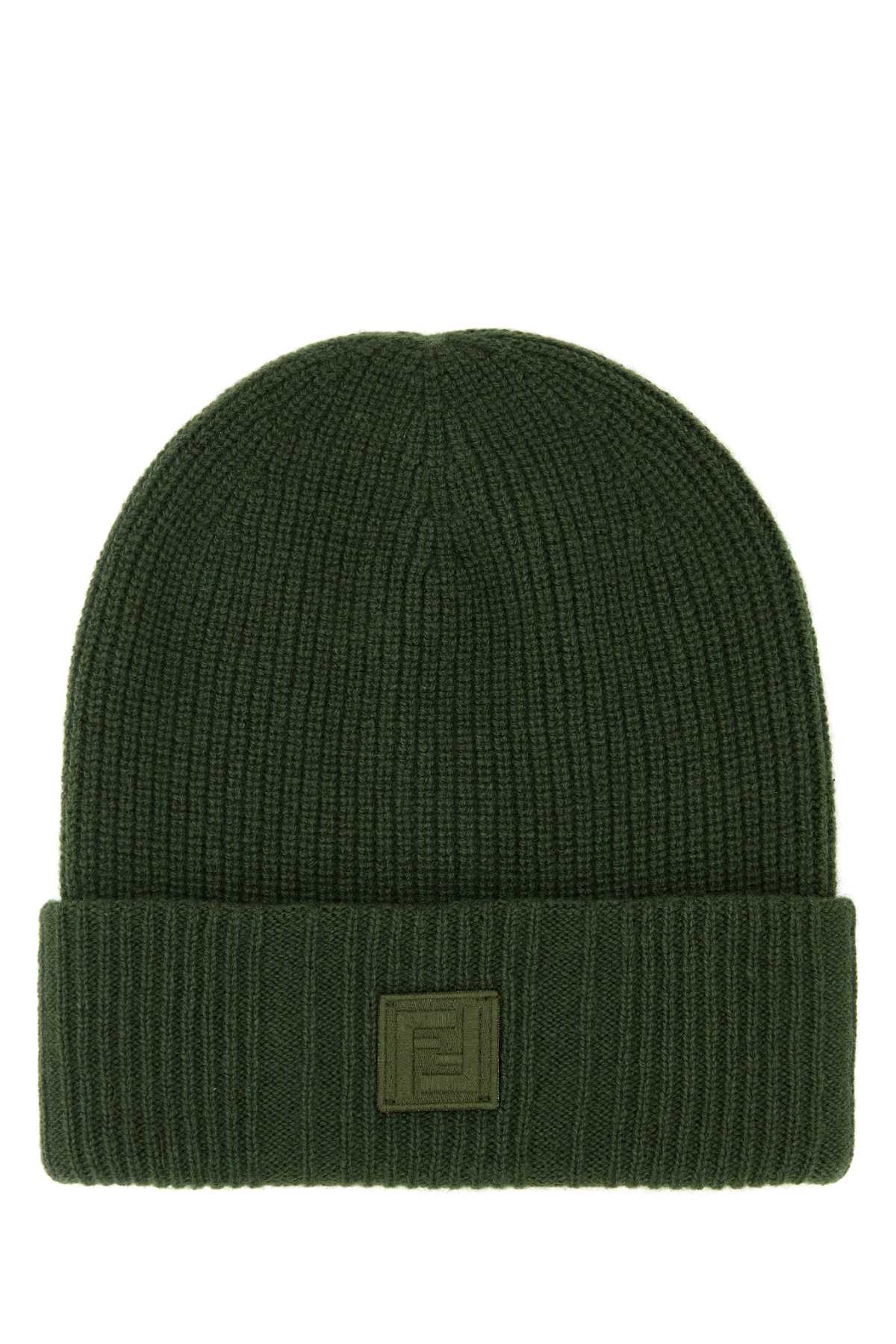 Fendi Men Green Wool Blend Beanie Hat FENDI