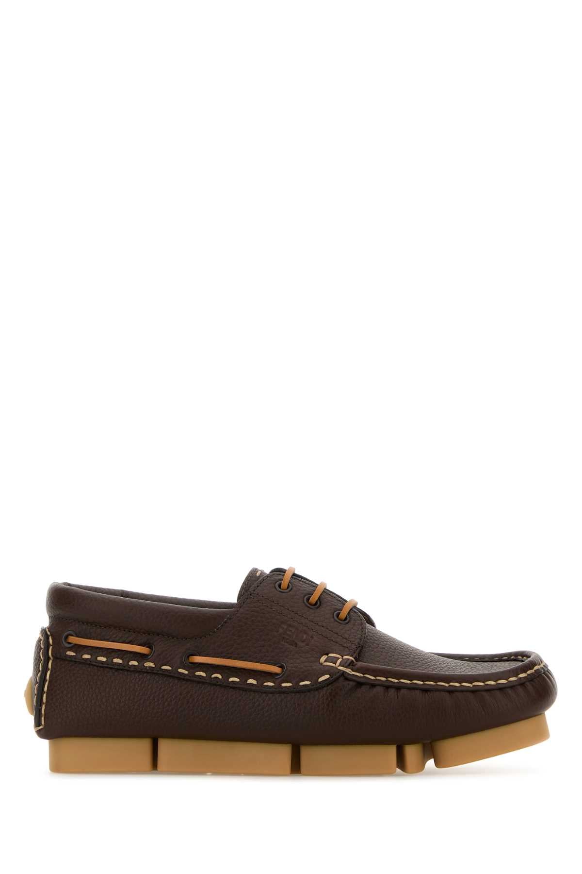 Fendi Men Chocolate Leather Fendi Deck Loafers FENDI