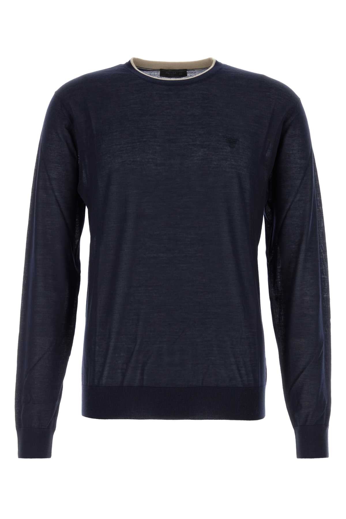 Prada Men Navy Blue Cashmere Blend Sweater PRADA