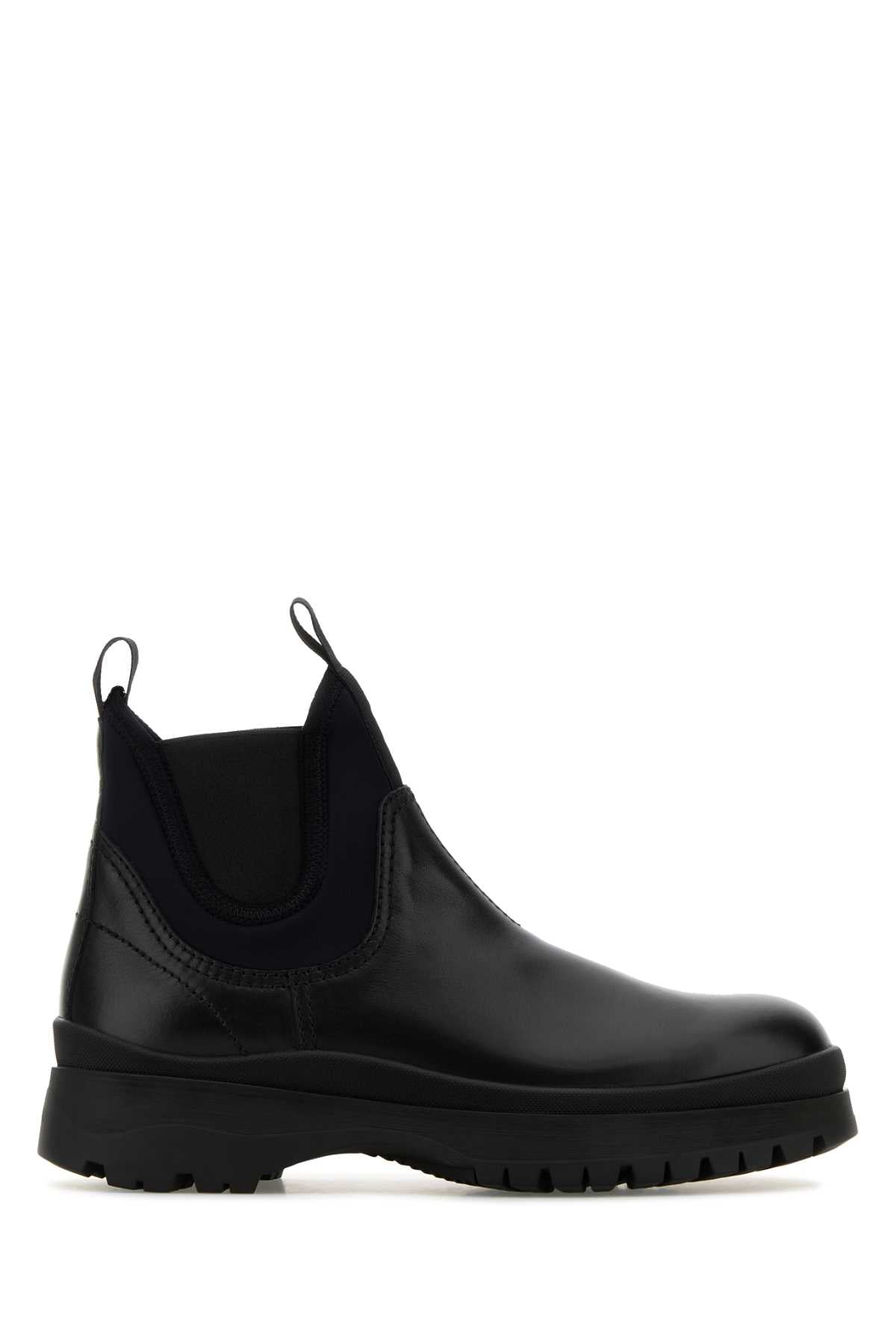 Prada Men Black Leather Ankle Boots PRADA