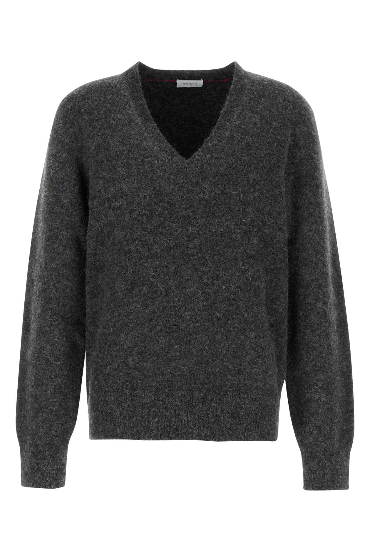 Salvatore Ferragamo Men Charcoal Stretch Alpaca Blend Sweater FERRAGAMO