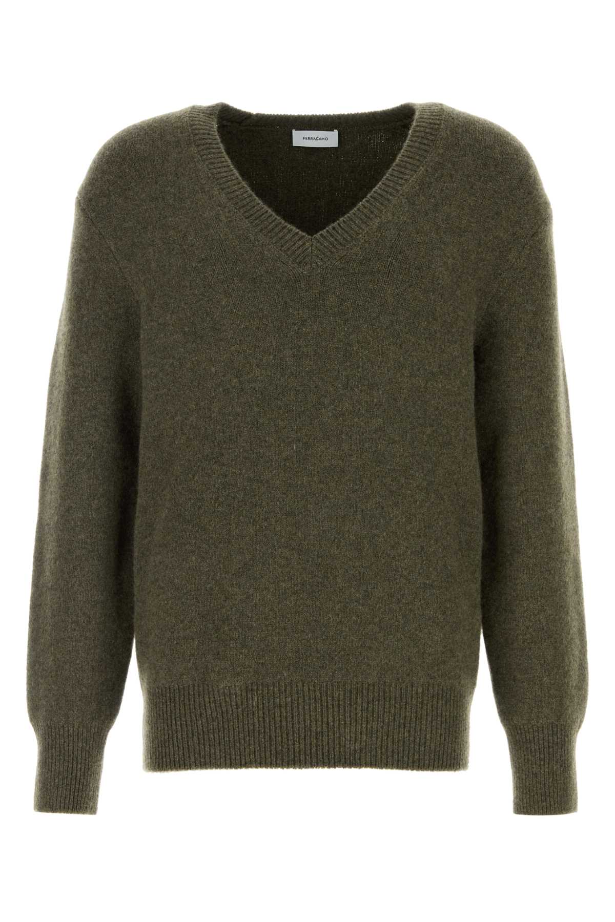 Salvatore Ferragamo Men Dark Green Cashmere Sweater FERRAGAMO