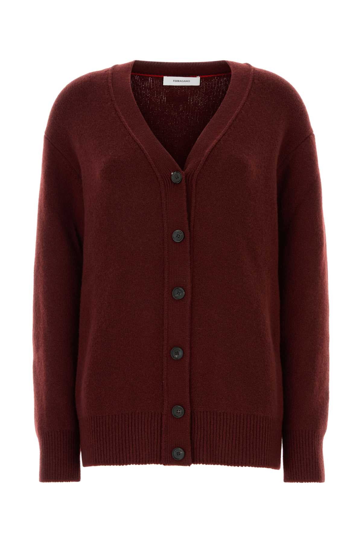 Salvatore Ferragamo Women Burgundy Cashmere Blend Cardigan FERRAGAMO
