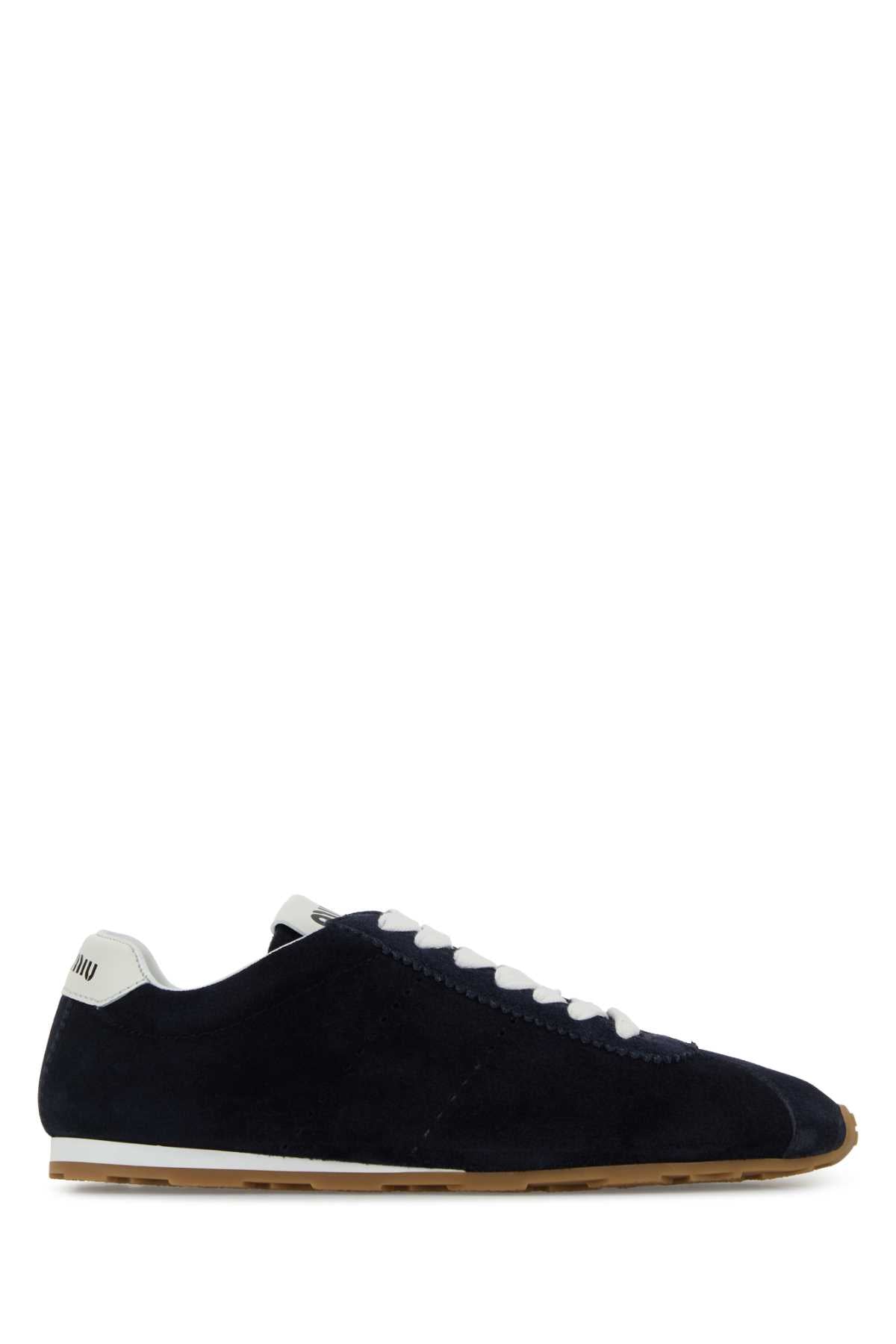 Miu Miu Women Navy Blue Suede Plume Sneakers MIU MIU