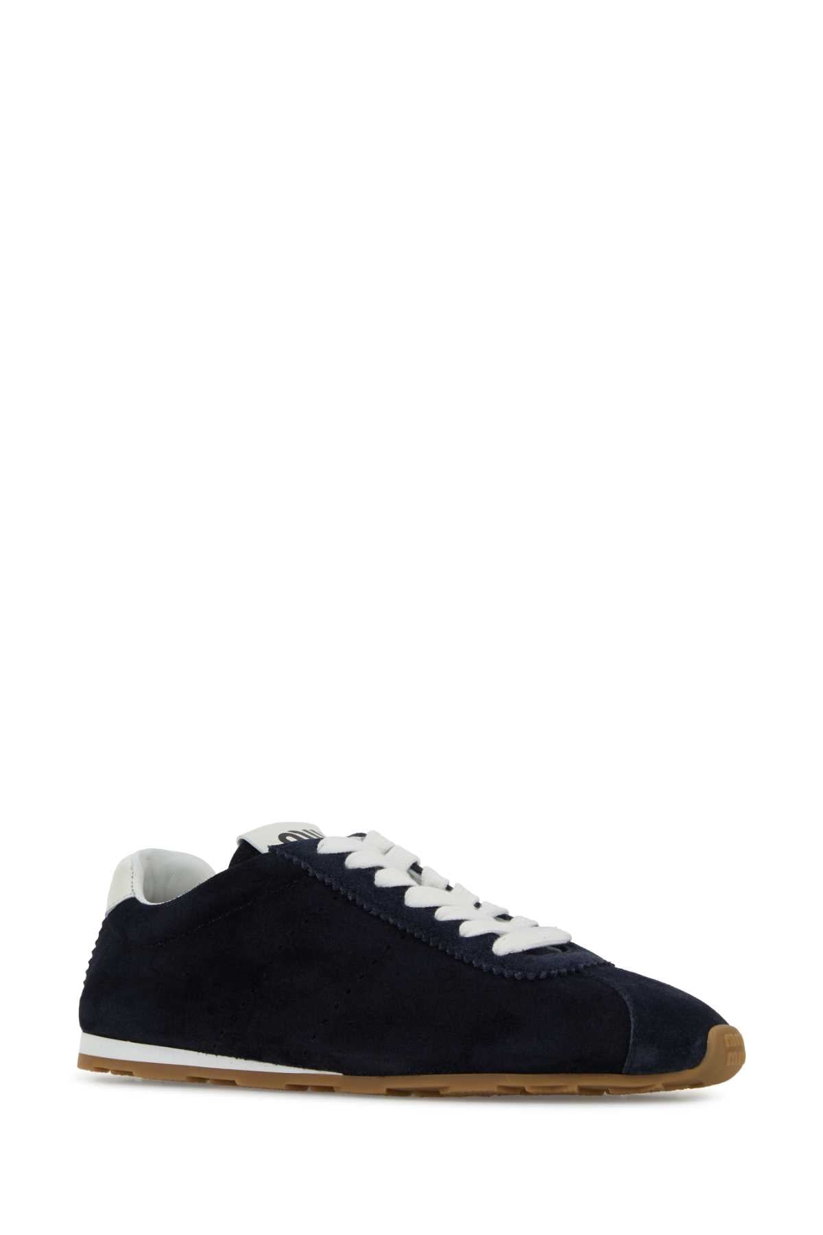 Miu Miu Women Navy Blue Suede Plume Sneakers MIU MIU