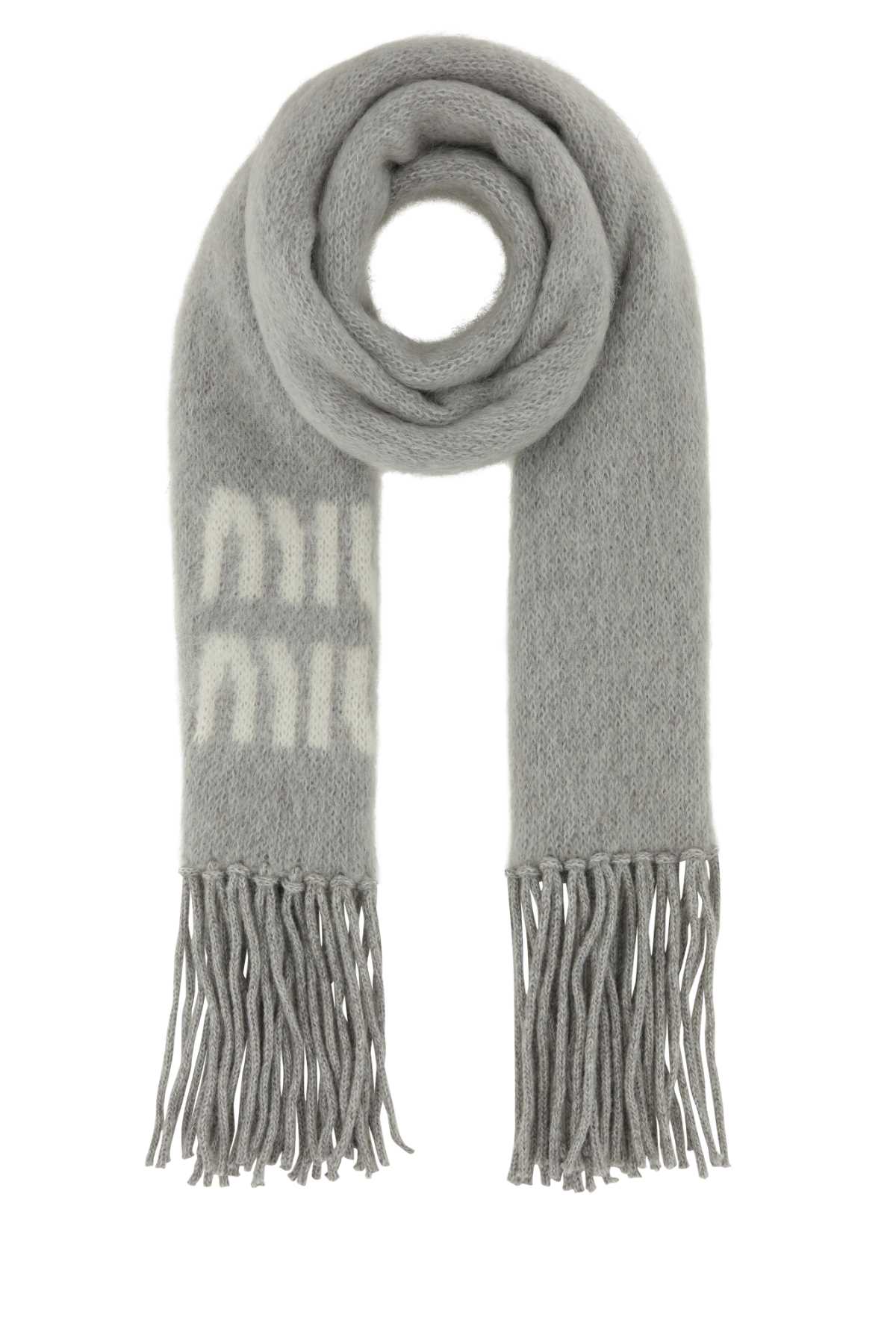 Miu Miu Women Grey Mohair Blend Scarf MIU MIU