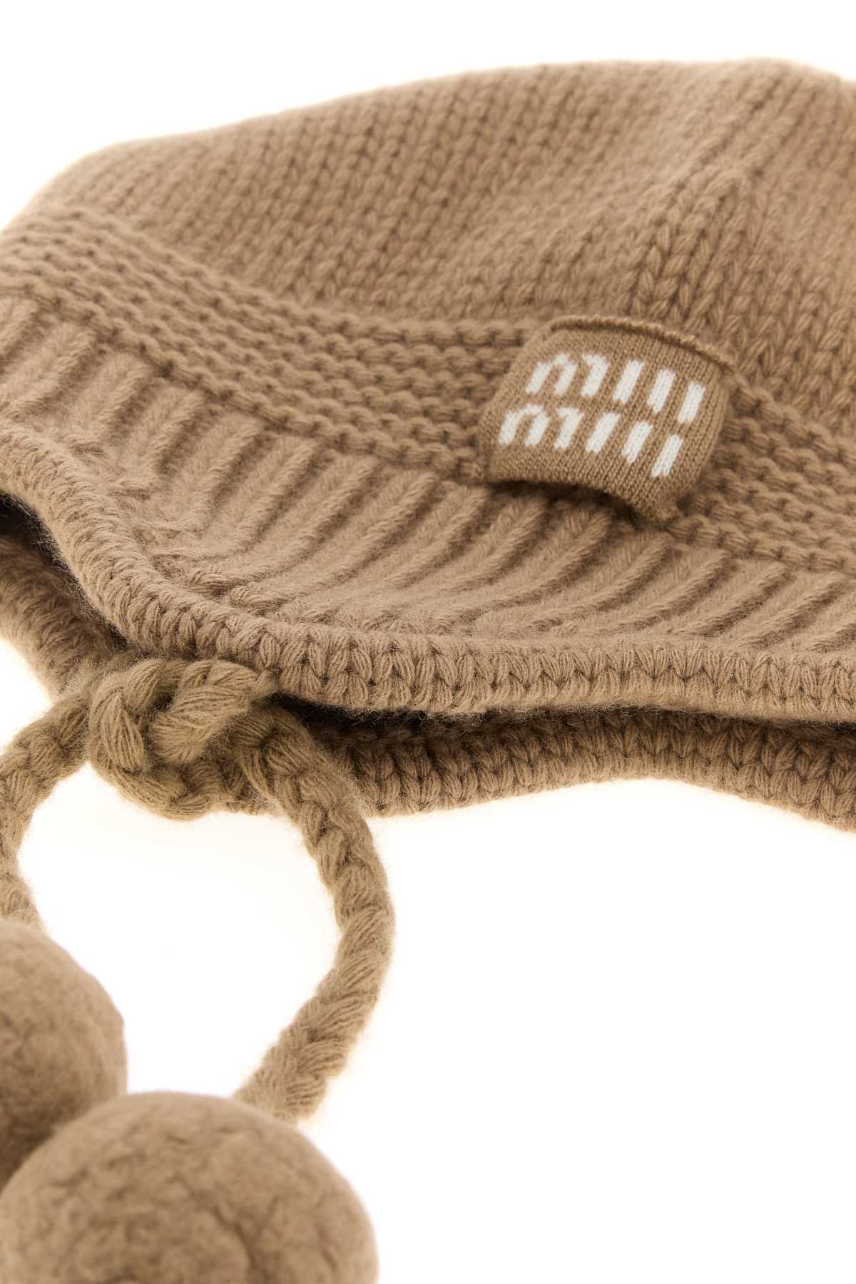Miu Miu Women Camel Wool Blend Beanie Hat MIU MIU