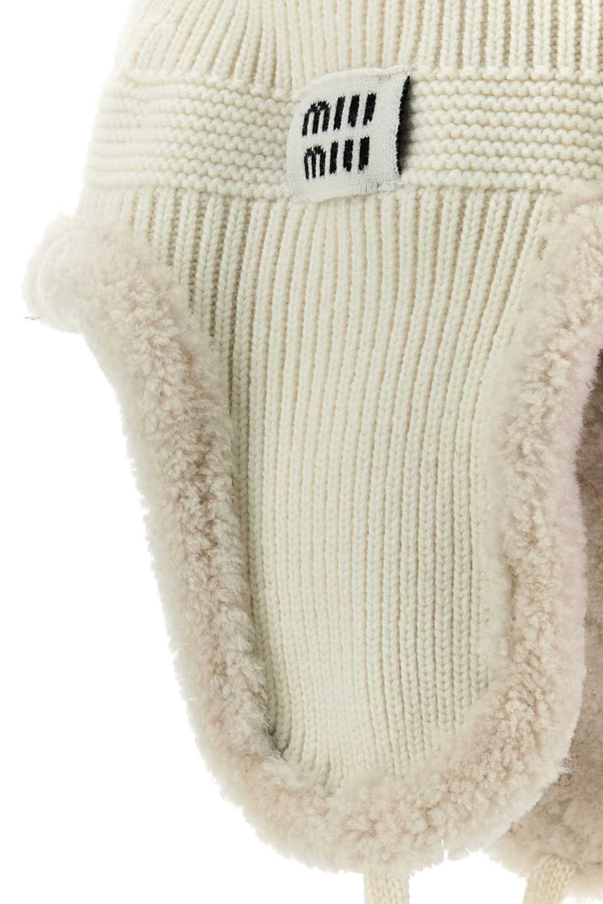 Miu Miu Women White Wool Blend Aviator Hat MIU MIU