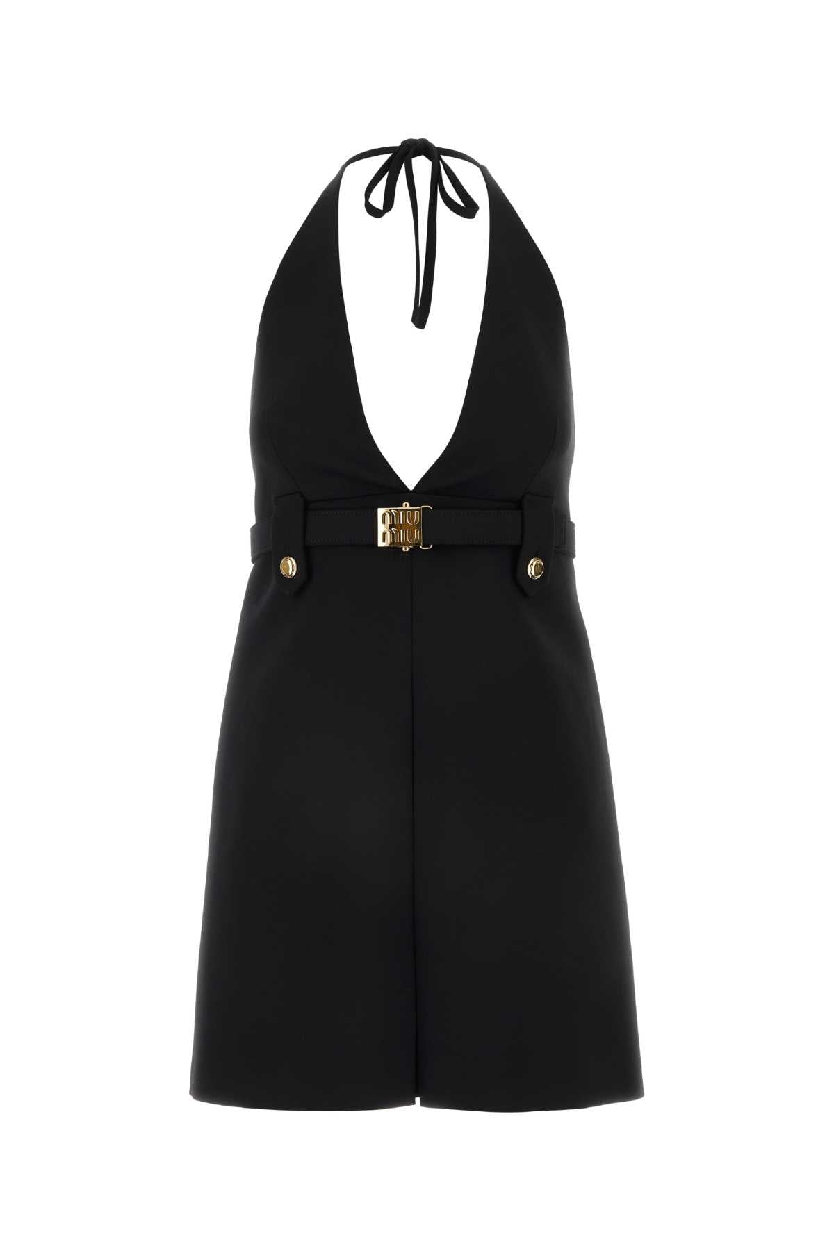 Miu Miu Women Black Stretch Wool Dress MIU MIU