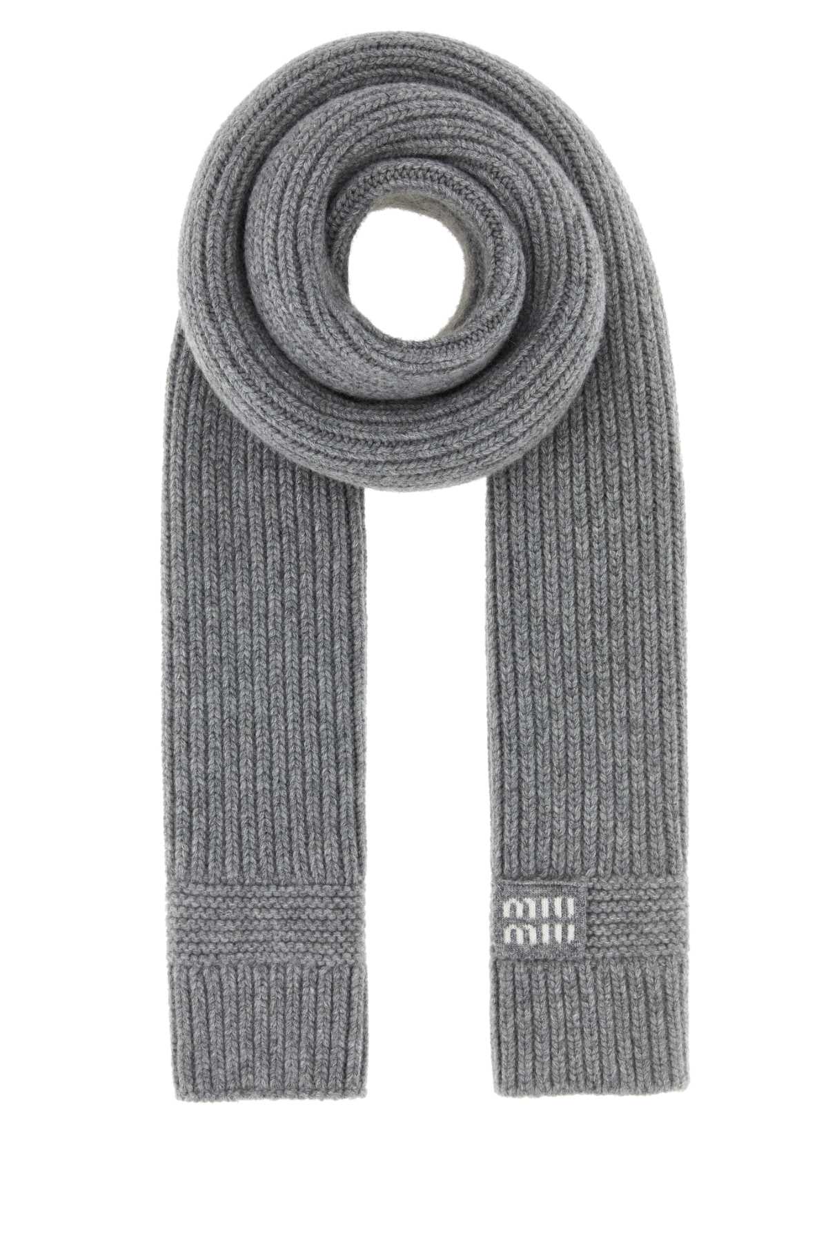 Miu Miu Women Grey Wool Blend Scarf MIU MIU