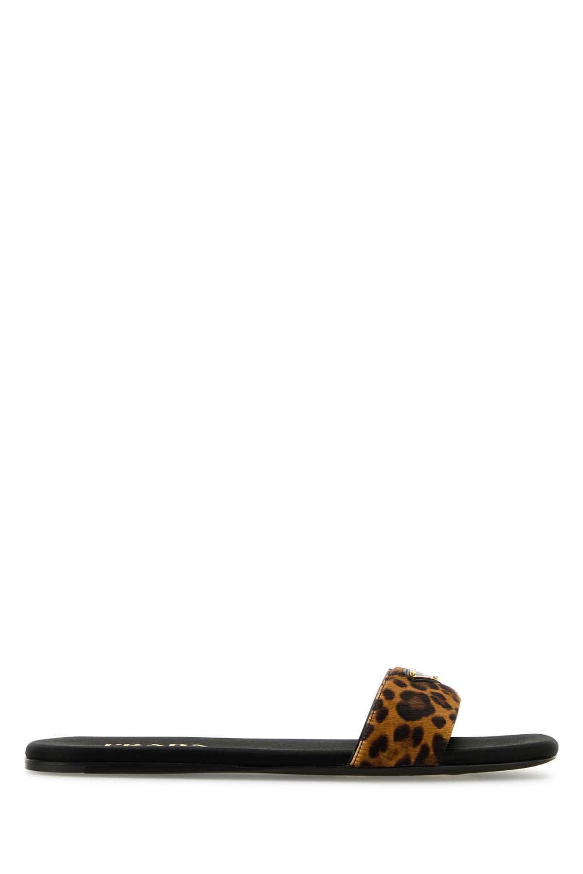 Prada Women Printed Calf Hair Slippers PRADA
