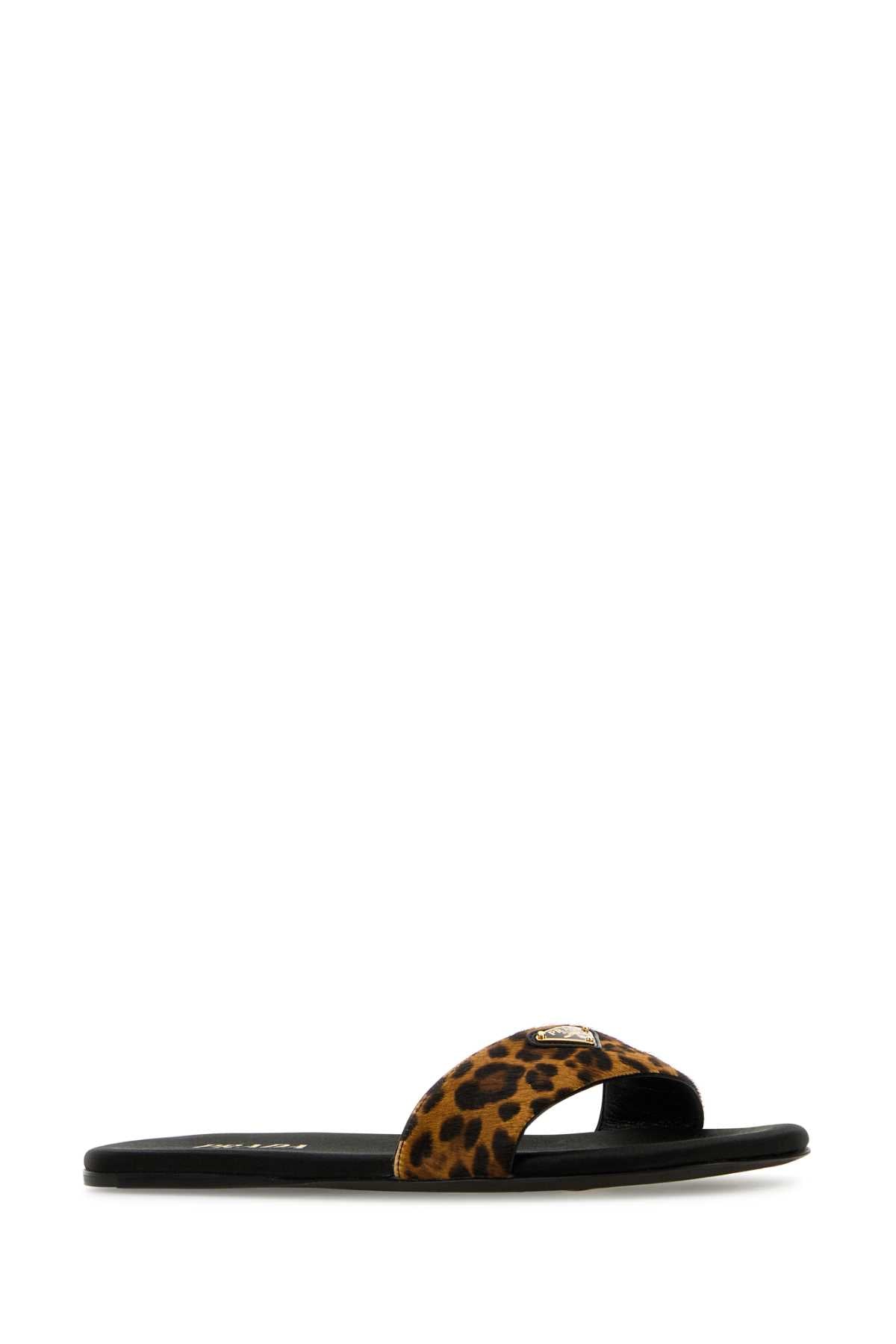 Prada Women Printed Calf Hair Slippers PRADA
