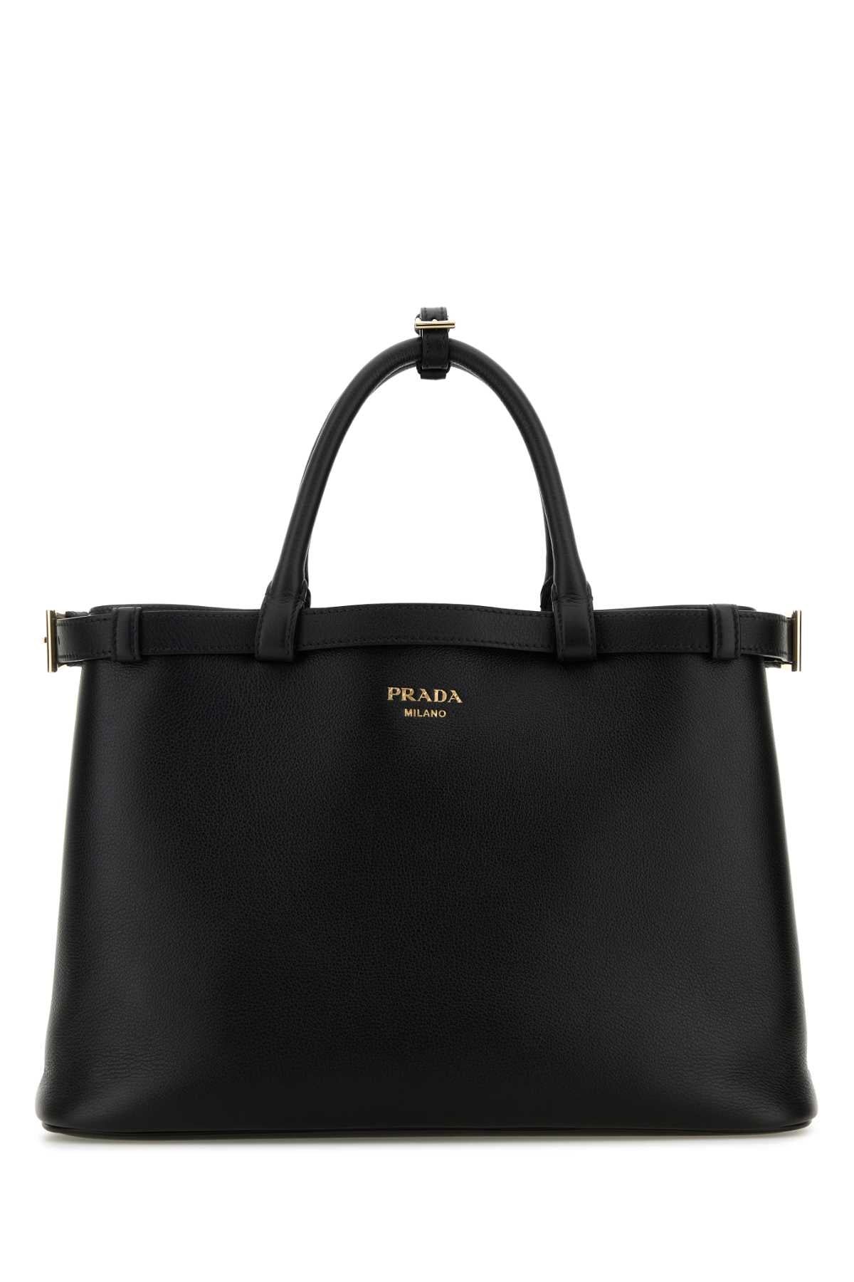Prada Women Black Leather Medium Prada Buckle Handbag PRADA