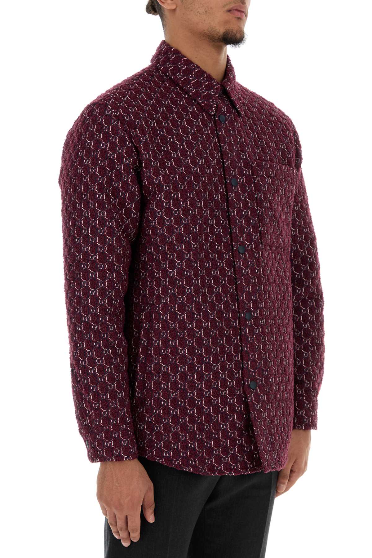 Gucci Men Burgundy Boucle Padded Shirt GUCCI