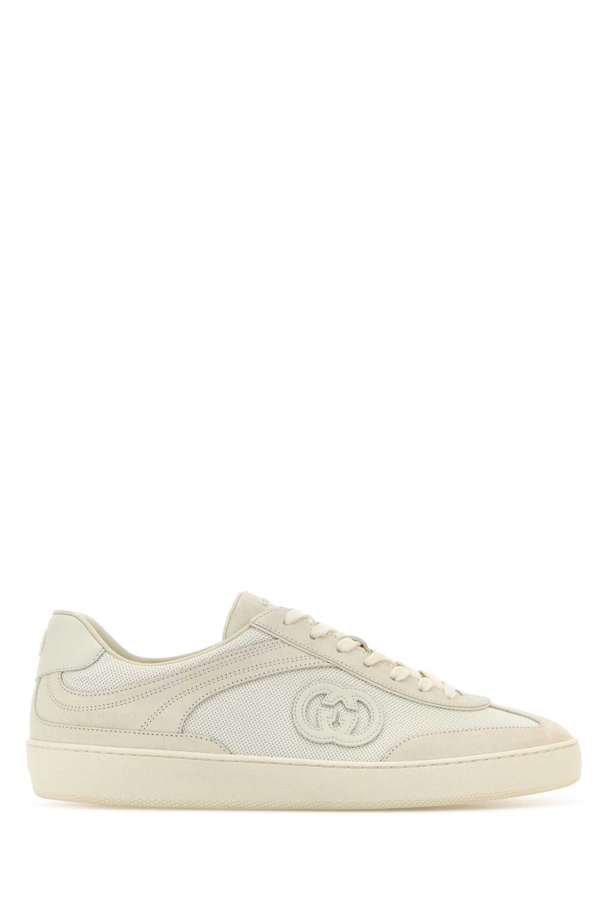Gucci Men White Suede And Fabric Sneakers GUCCI