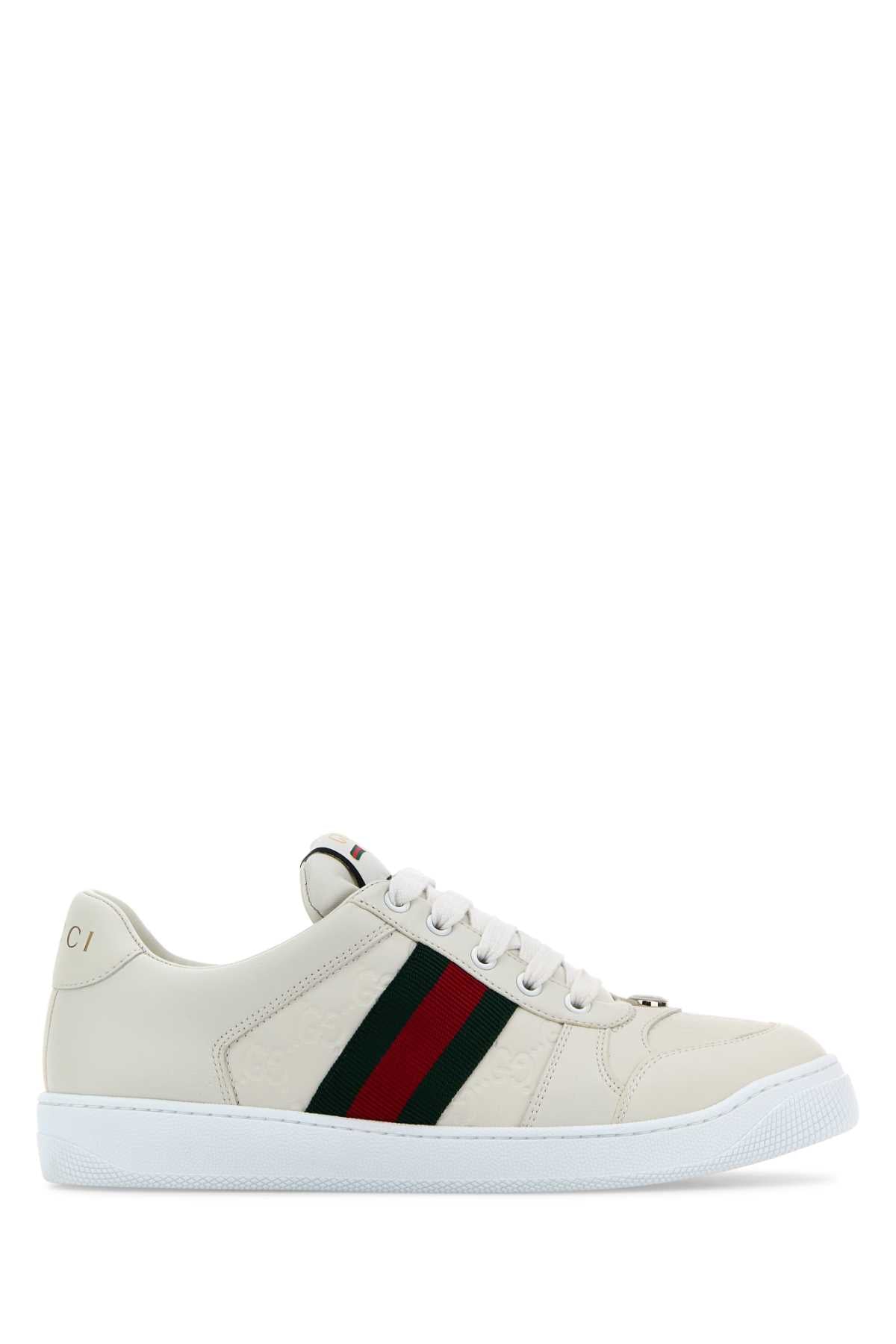 Gucci Men White Leather Screener Sneakers GUCCI