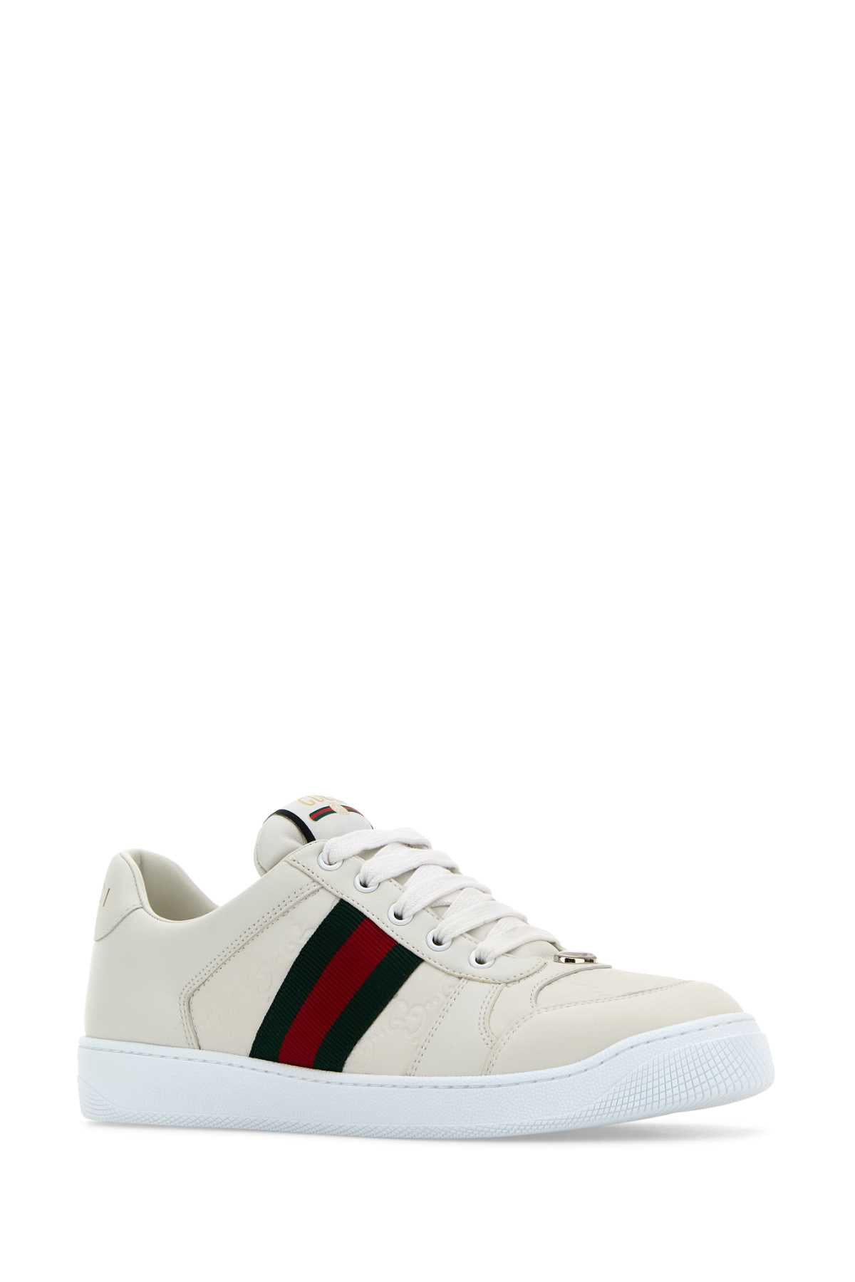 Gucci Men White Leather Screener Sneakers GUCCI