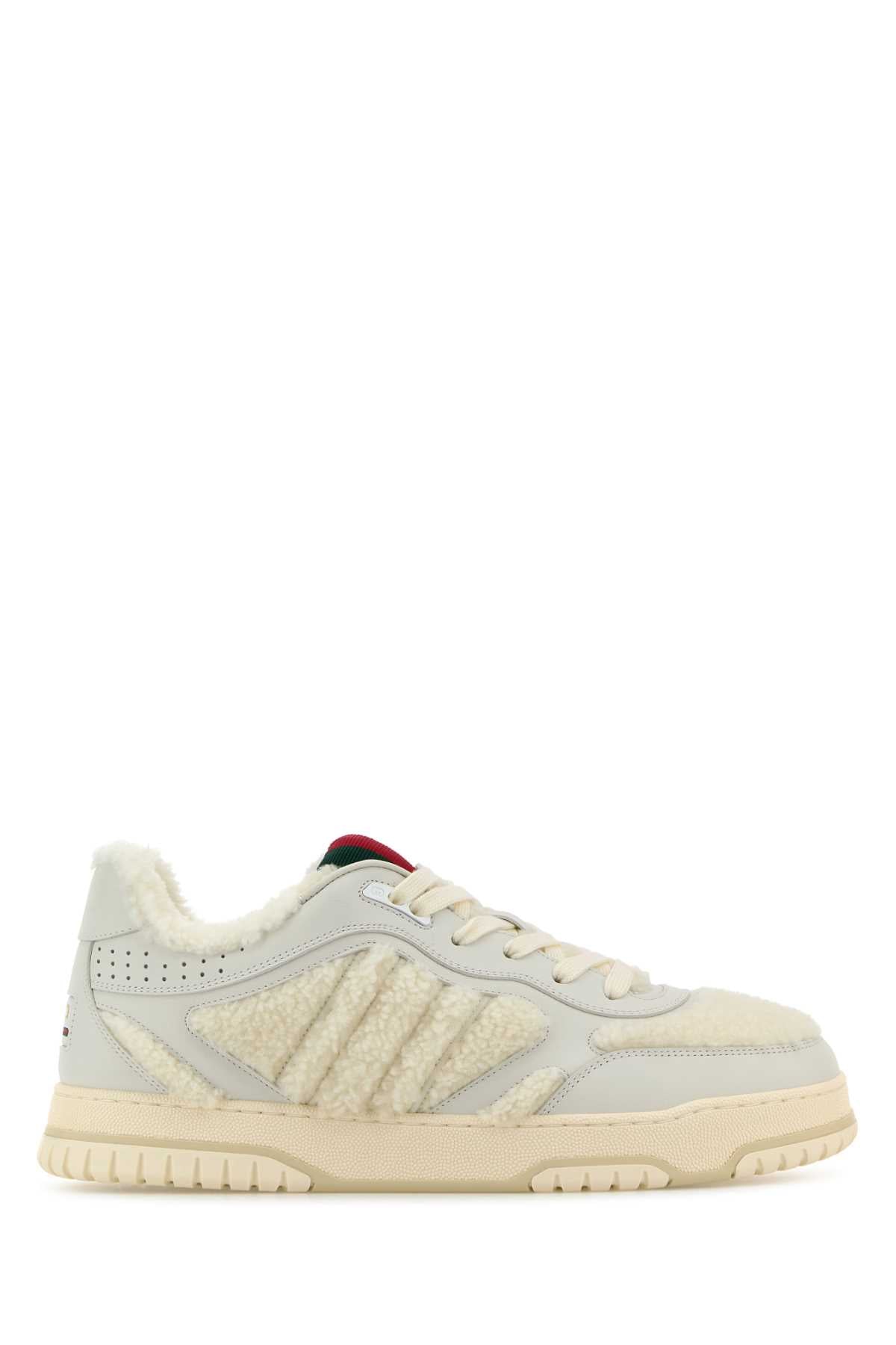 Gucci Men White Leather And Teddy Re-Web Sneakers GUCCI