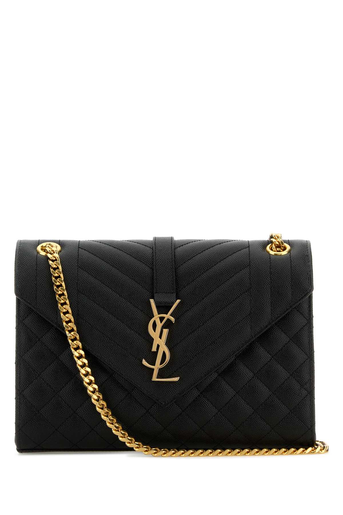 Saint Laurent Women Black Leather Medium Envelope Crossbody Bag SAINT LAURENT