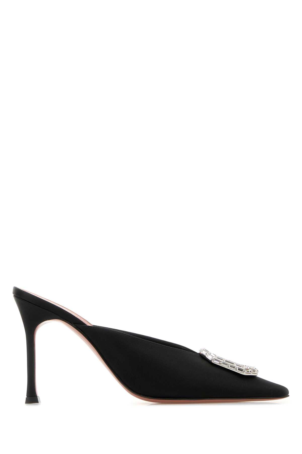 Amina Muaddi Women Black Satin Camelia Mules AMINA MUADDI