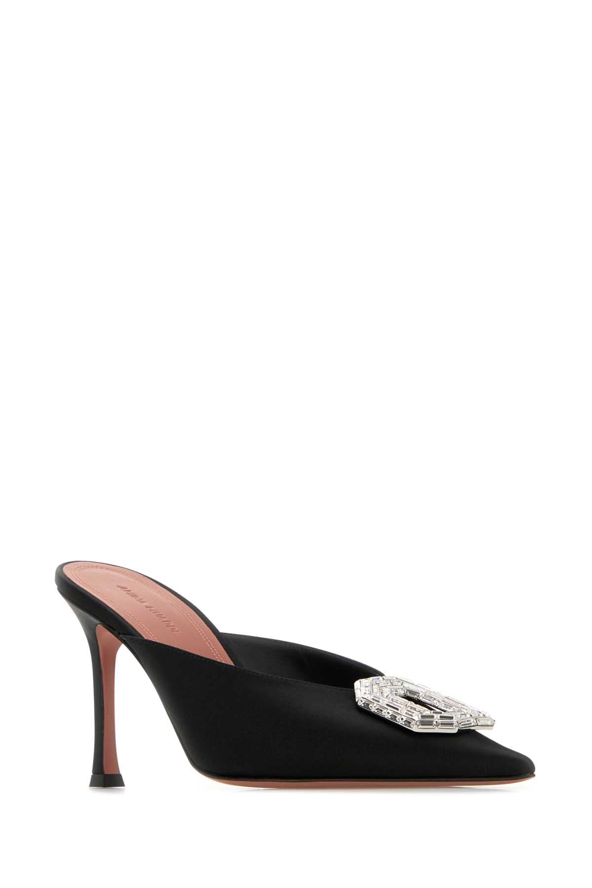 Amina Muaddi Women Black Satin Camelia Mules AMINA MUADDI