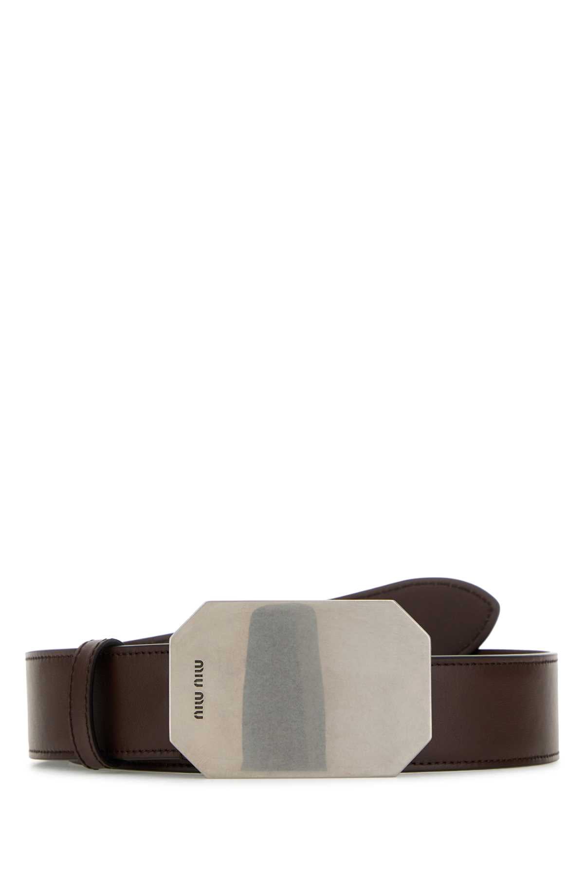 Miu Miu Women Chocolate Leather Belt MIU MIU