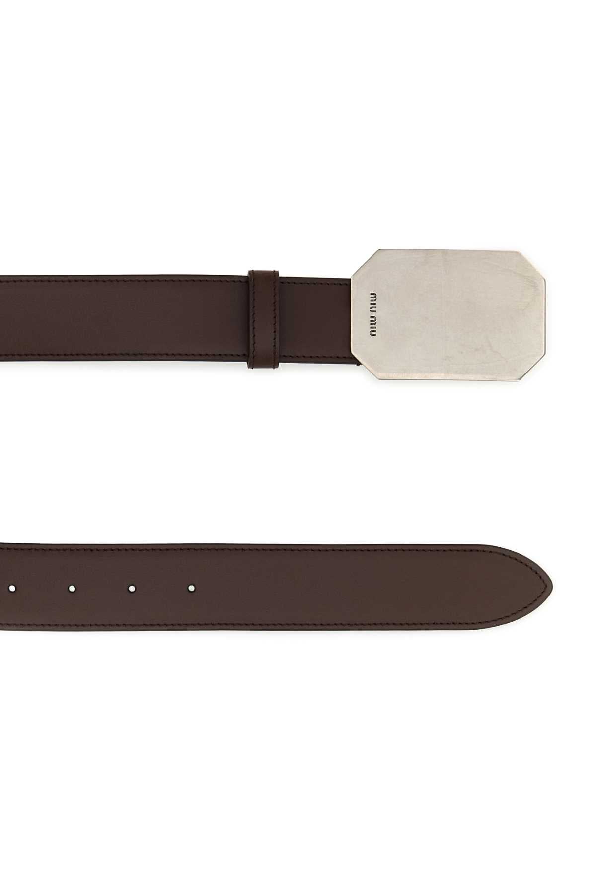 Miu Miu Women Chocolate Leather Belt MIU MIU