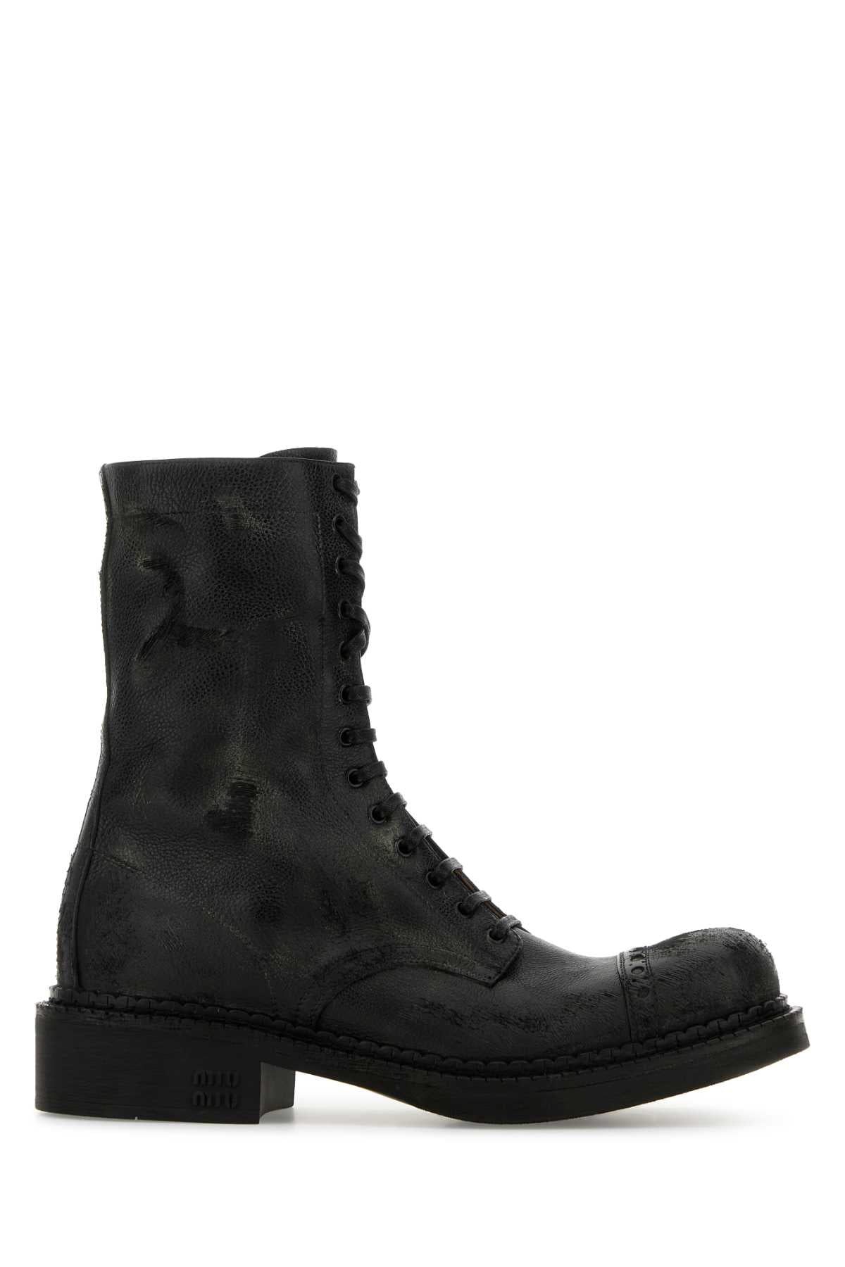 Miu Miu Women Black Leather Ankle Boots MIU MIU