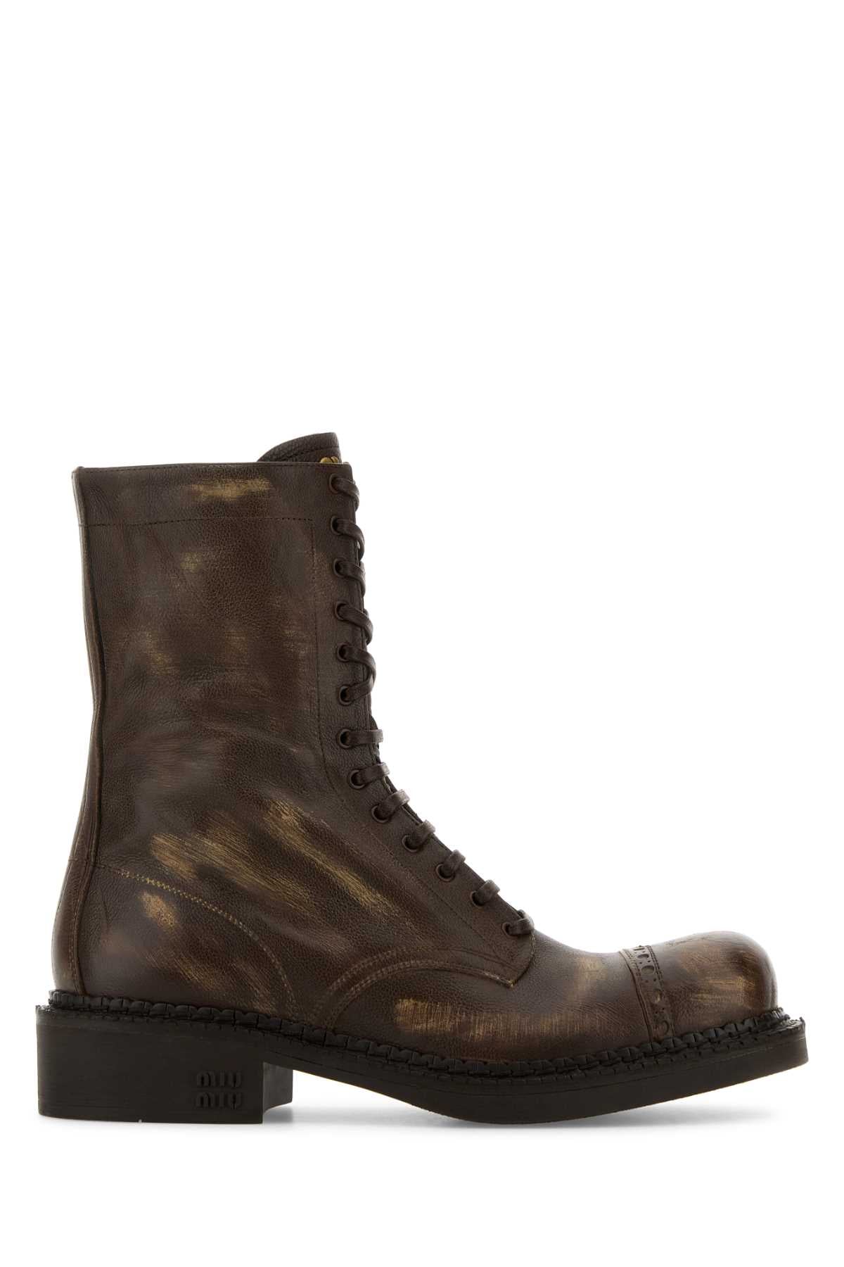 Miu Miu Women Brown Leather Ankle Boots MIU MIU