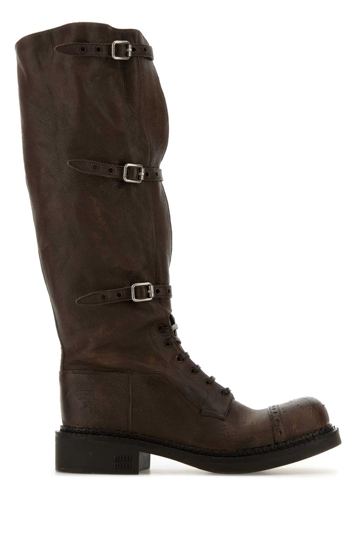Miu Miu Women Brown Leather Boots MIU MIU