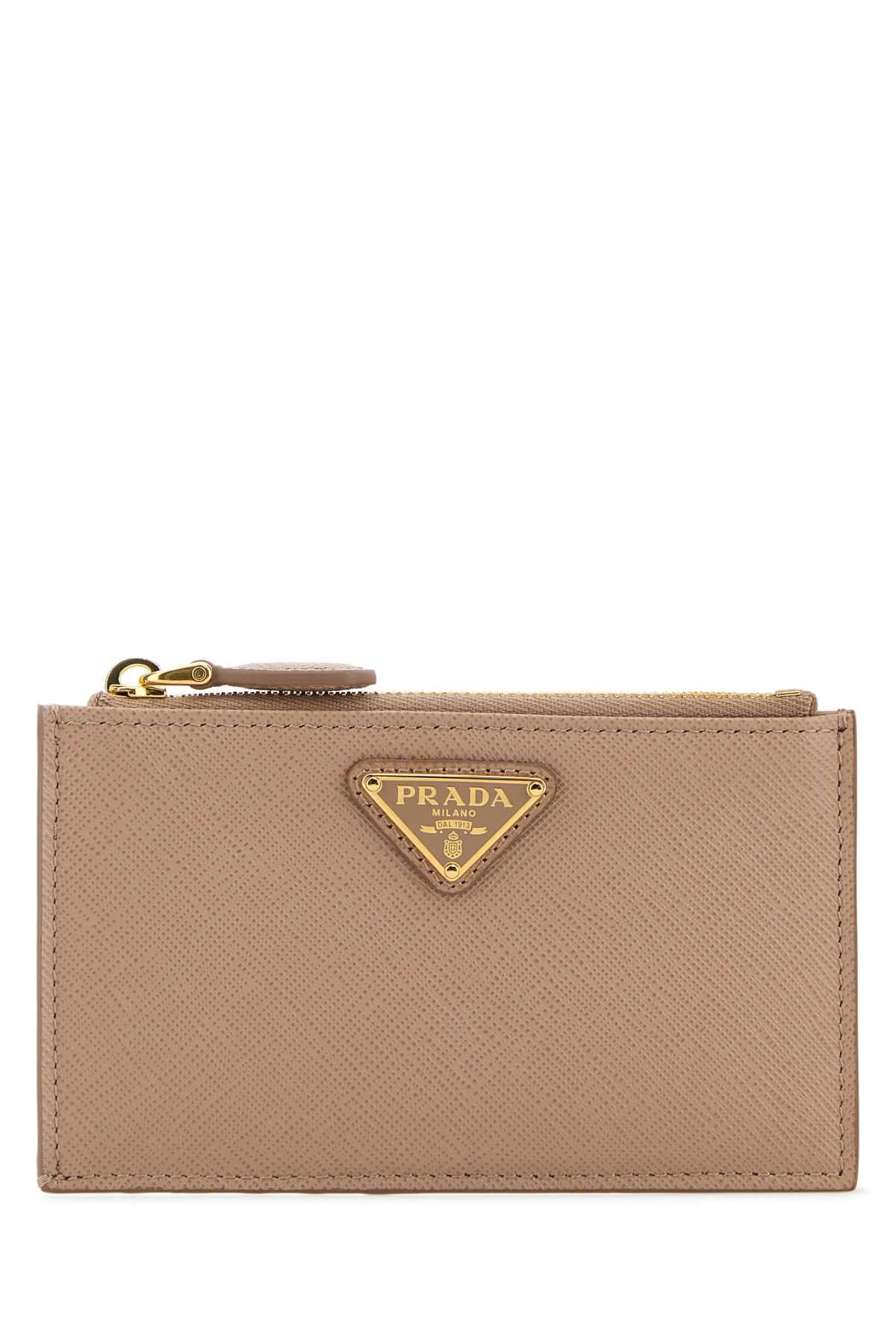 Prada Women Powder Pink Leather Card Holder PRADA