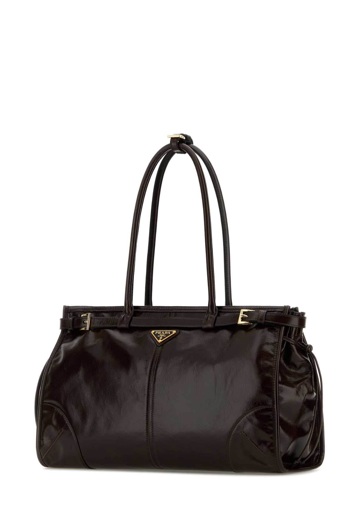 Prada Women Dark Brown Leather Shoulder Bag PRADA