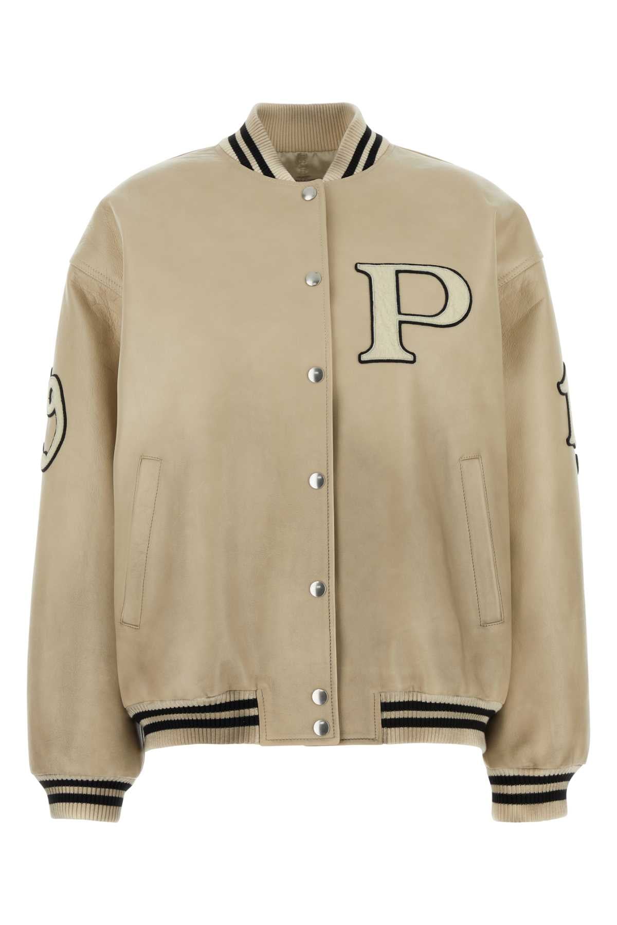 Prada Women Ivory Leather Bomber Jacket PRADA