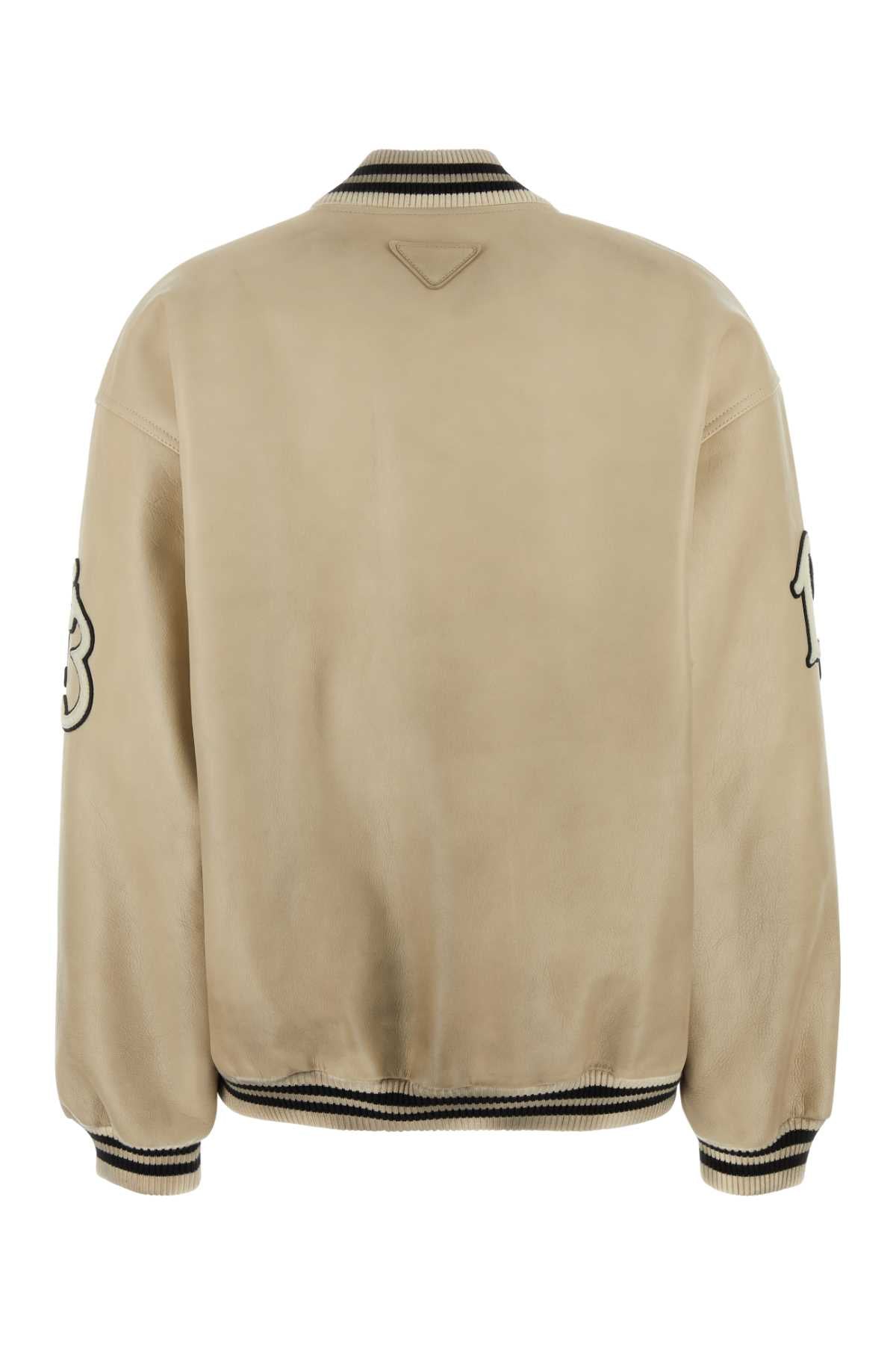 Prada Women Ivory Leather Bomber Jacket PRADA