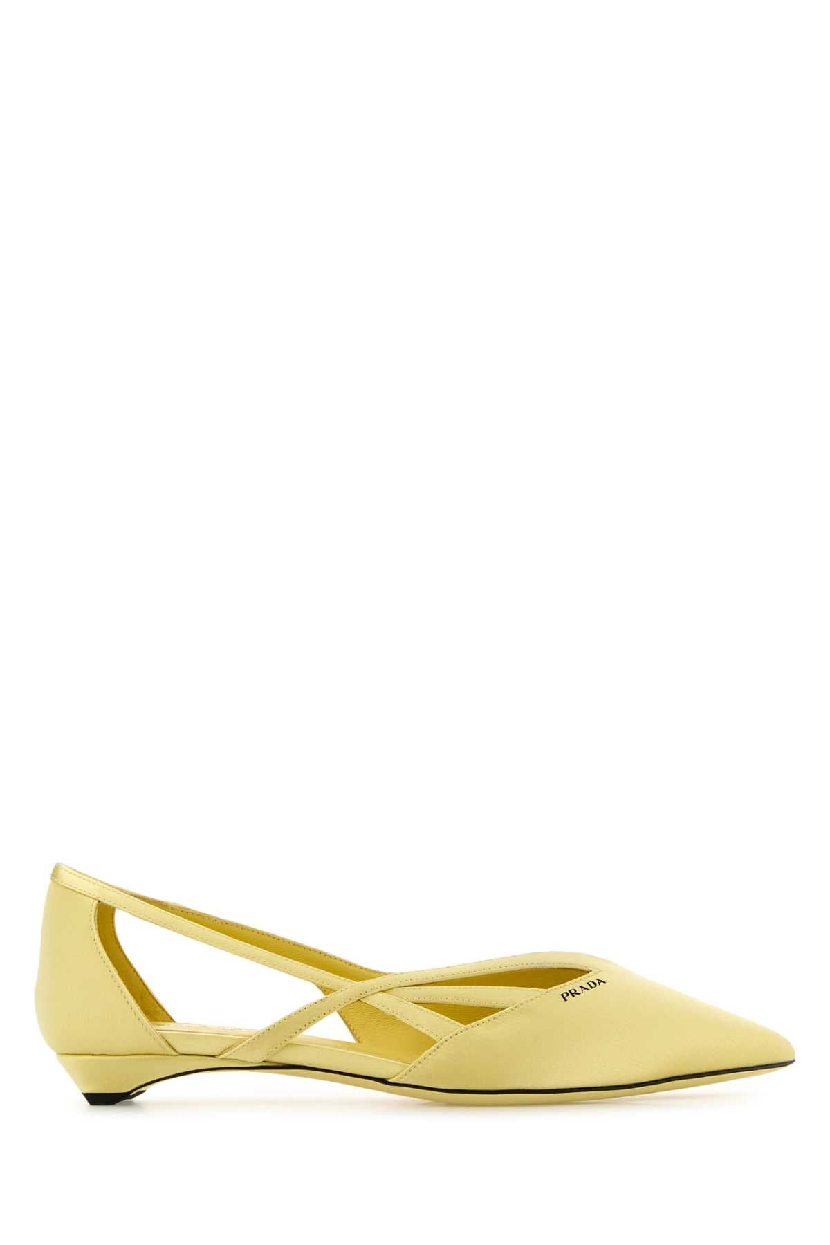 Prada Women Pastel Yellow Satin Ballerinas PRADA