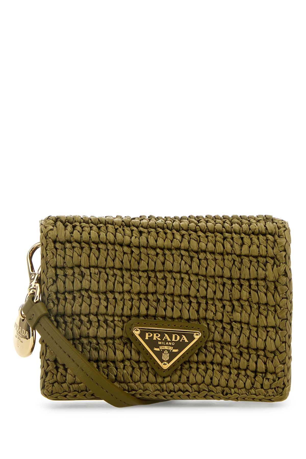 Prada Women Olive Green Raffia Card Holder PRADA