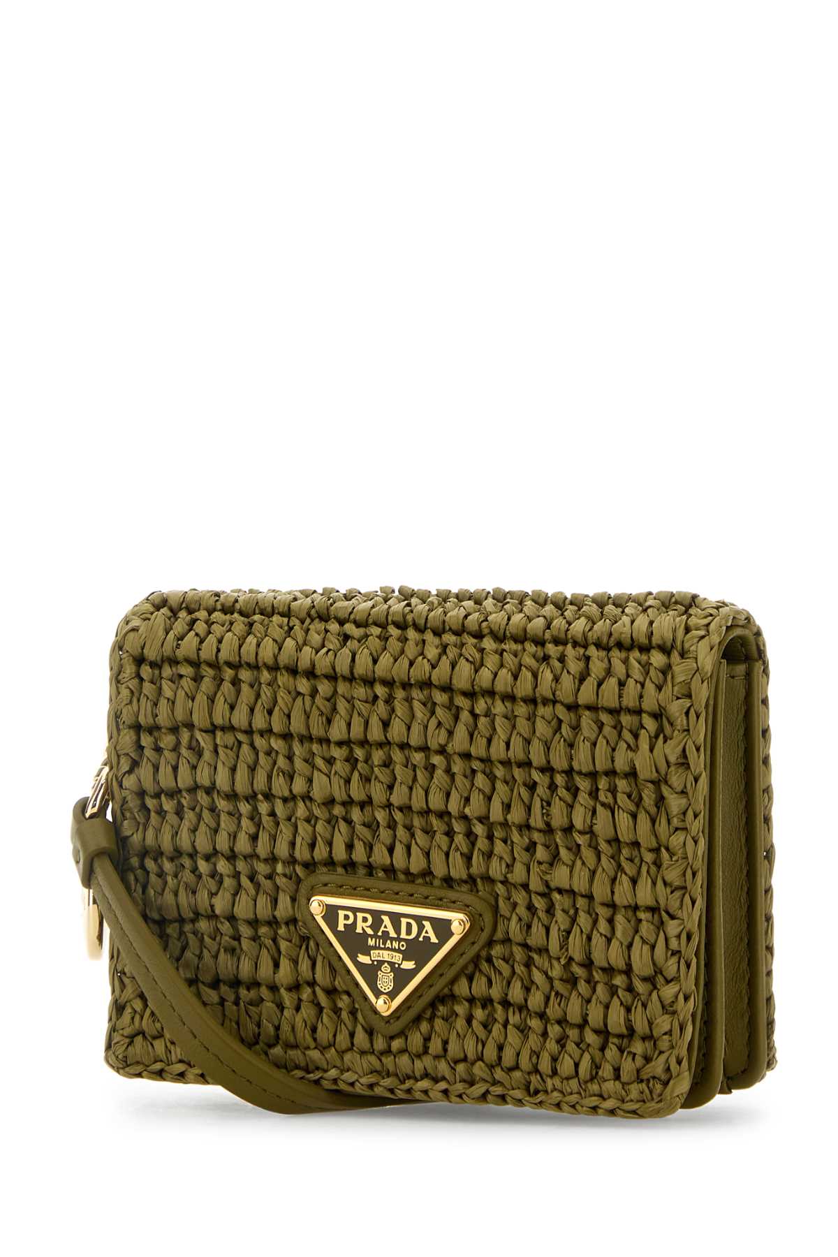 Prada Women Olive Green Raffia Card Holder PRADA
