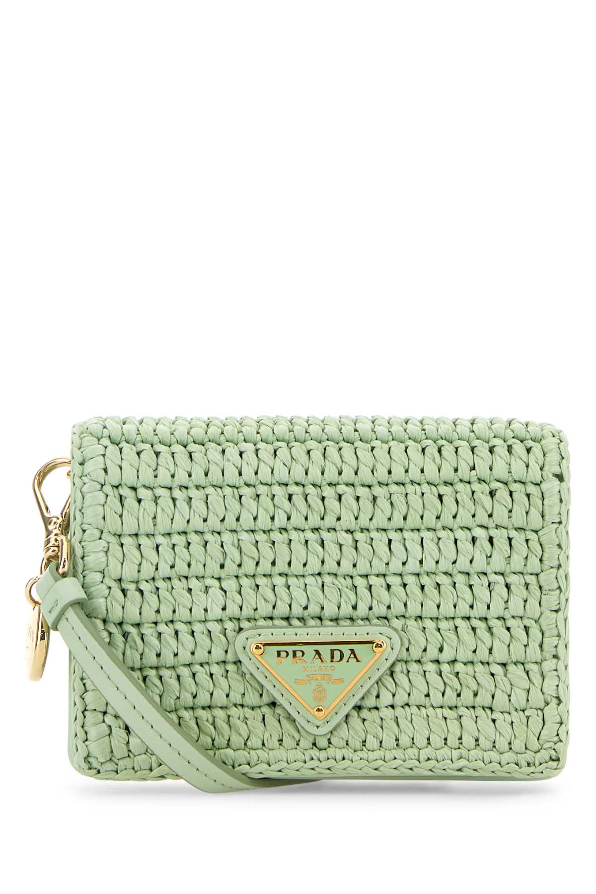 Prada Women Pastel Green Raffia Card Holder PRADA