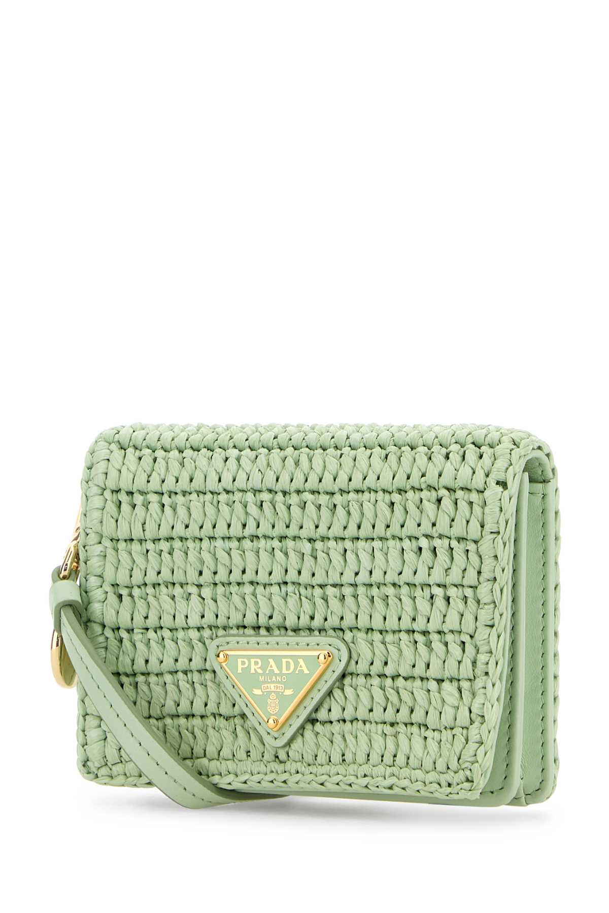 Prada Women Pastel Green Raffia Card Holder PRADA