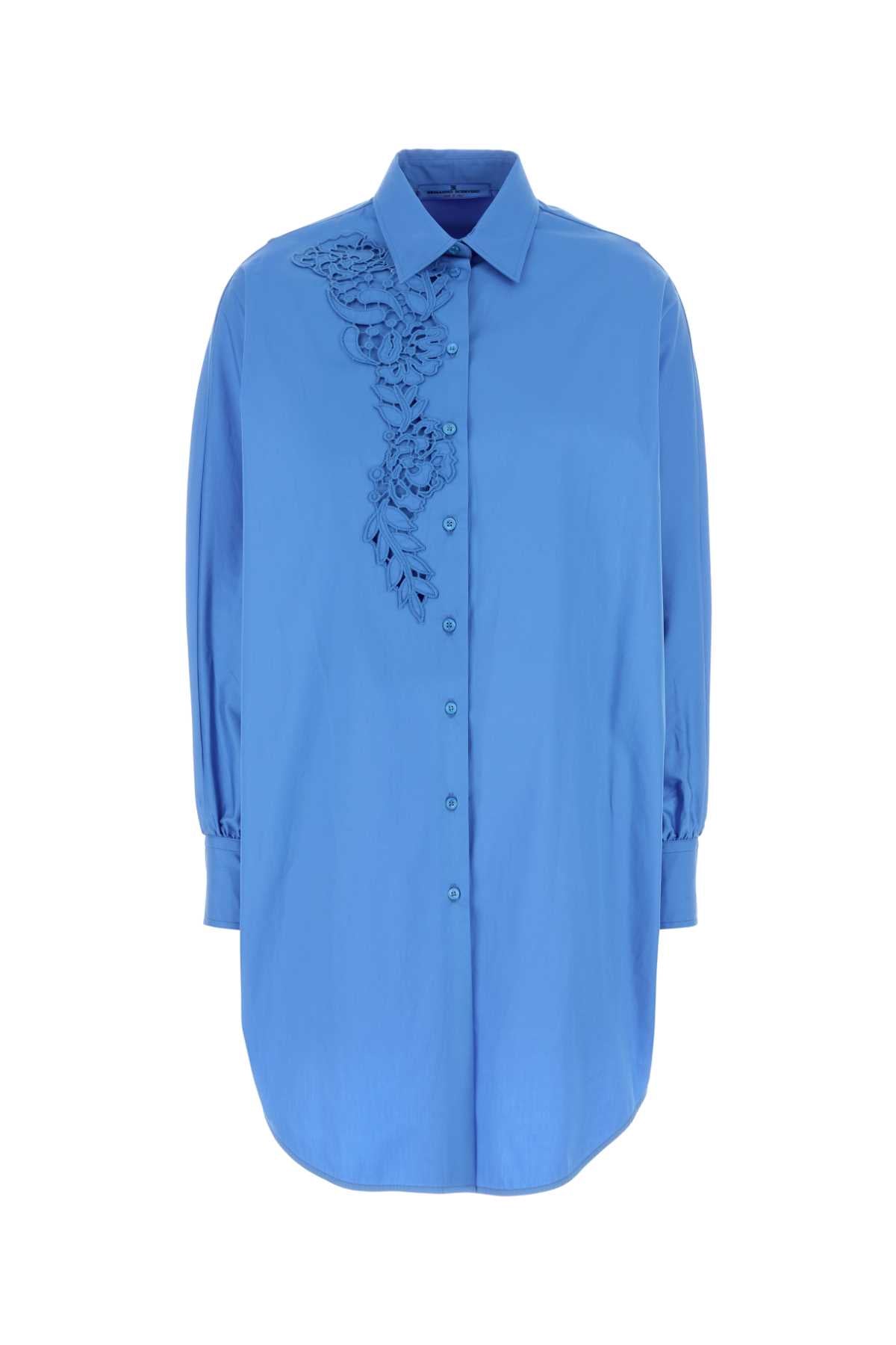 Ermanno Scervino Women Cerulean Blue Poplin Oversize Shirt ERMANO SCERVINO