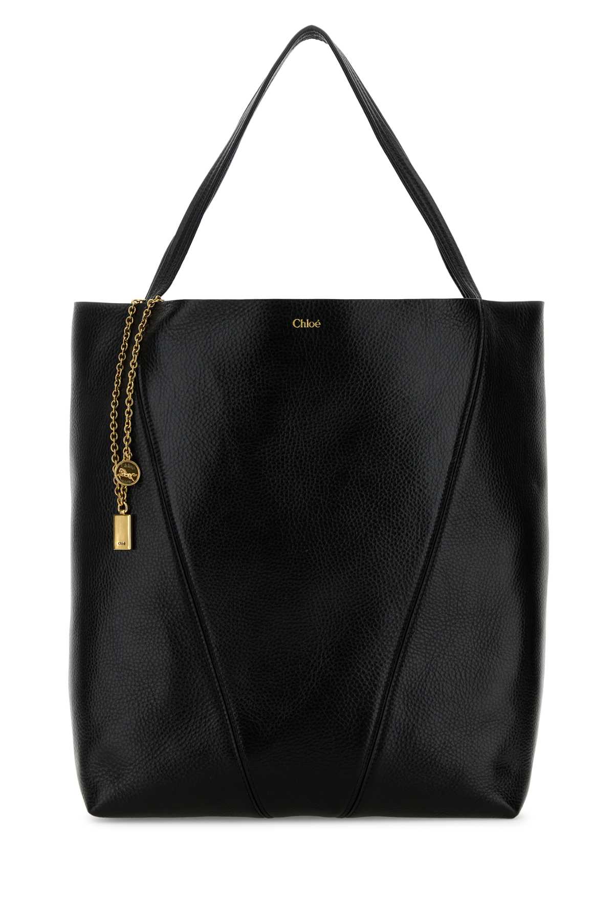 Chloe Women Black Leather Large Spin Shopping Bag CHLOE