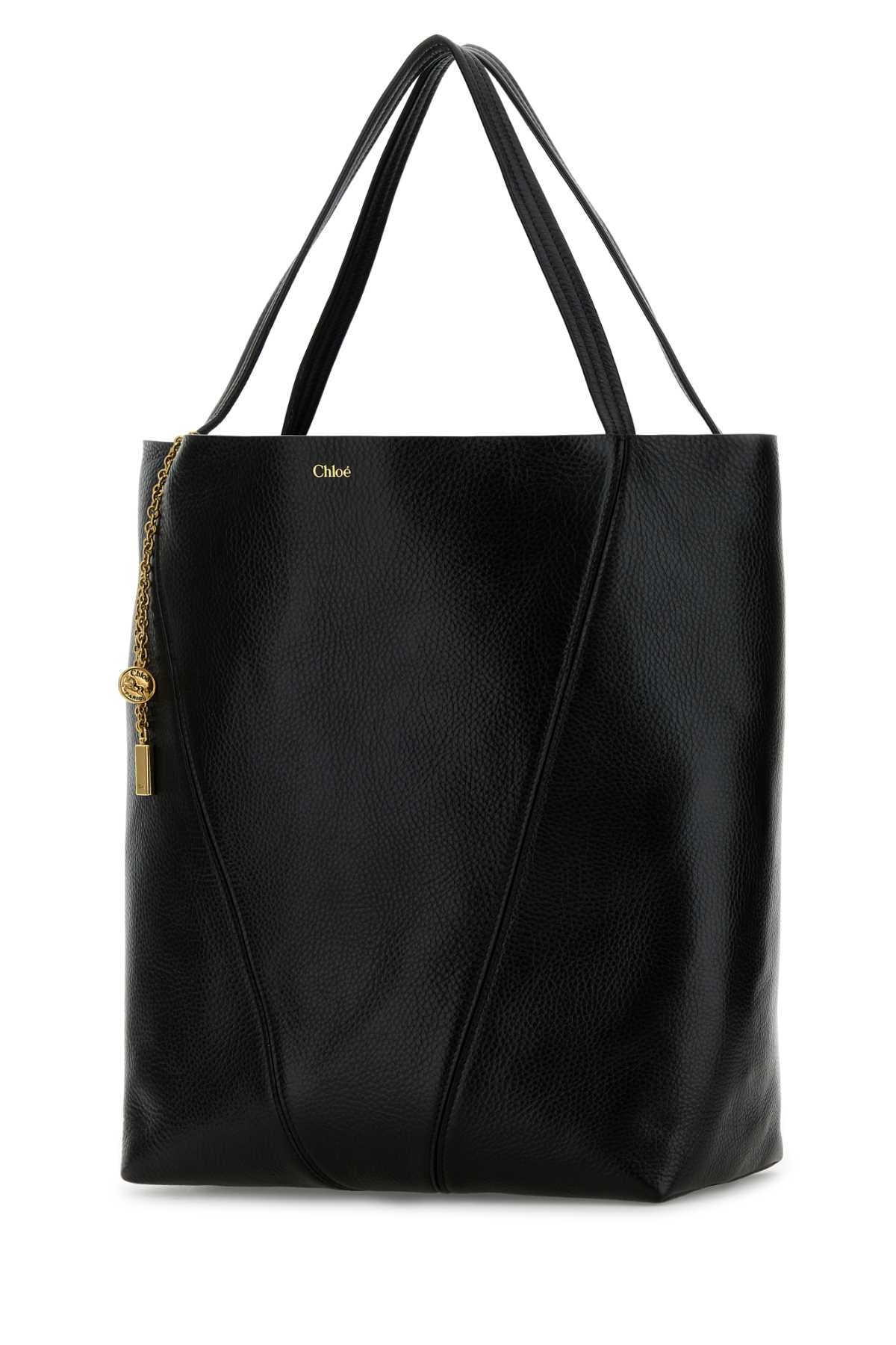 Chloe Women Black Leather Large Spin Shopping Bag CHLOE